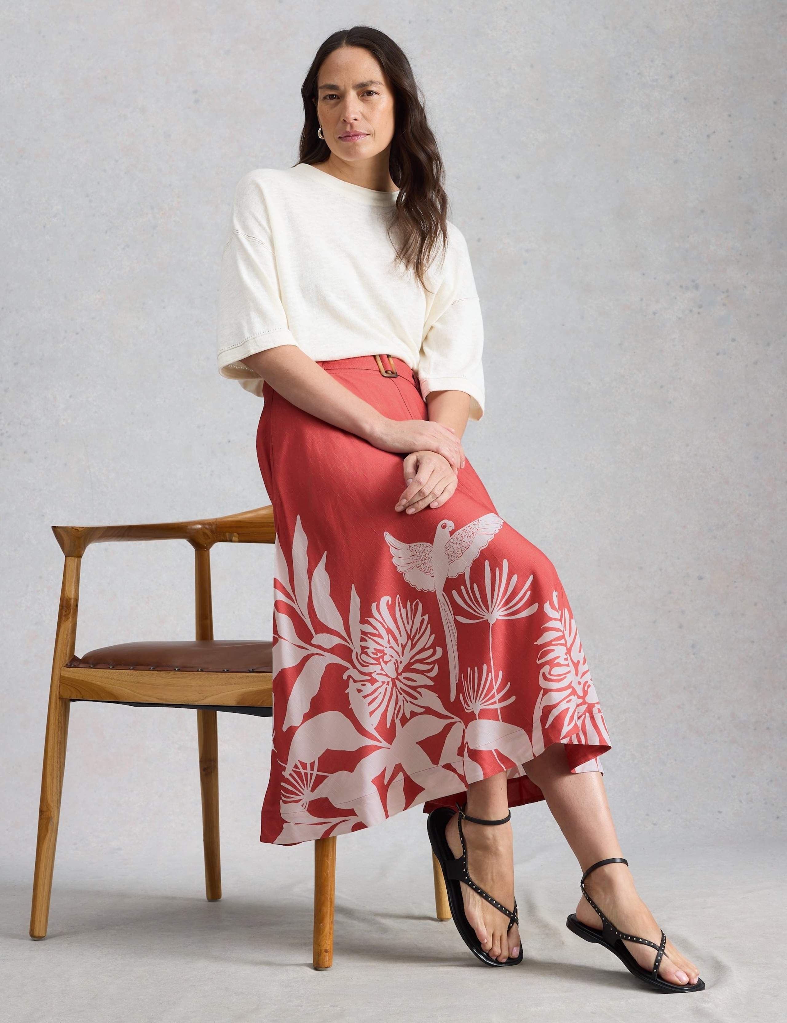 Printed Belted Midi A-Line Skirt 6 of 6