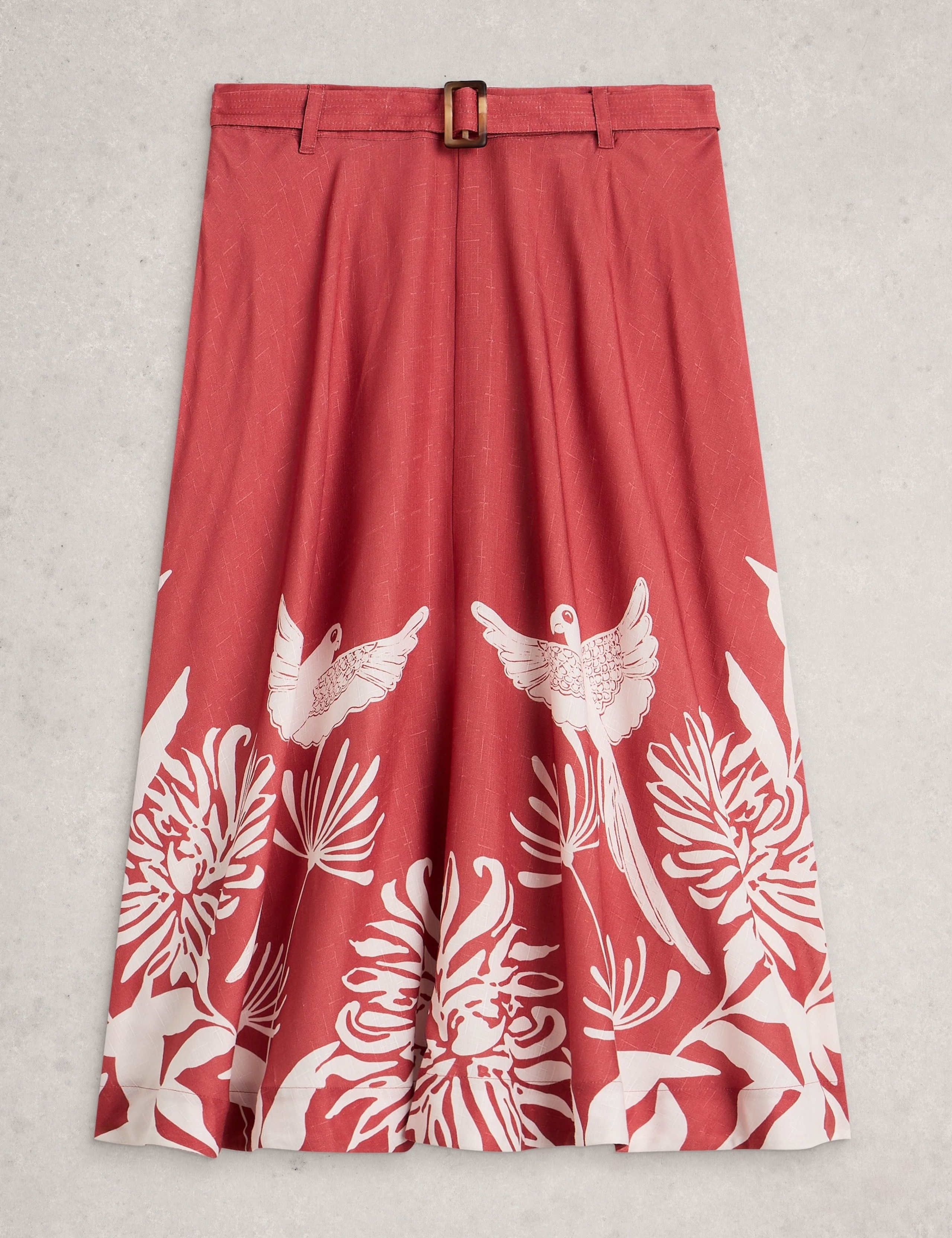 Printed Belted Midi A-Line Skirt 2 of 6