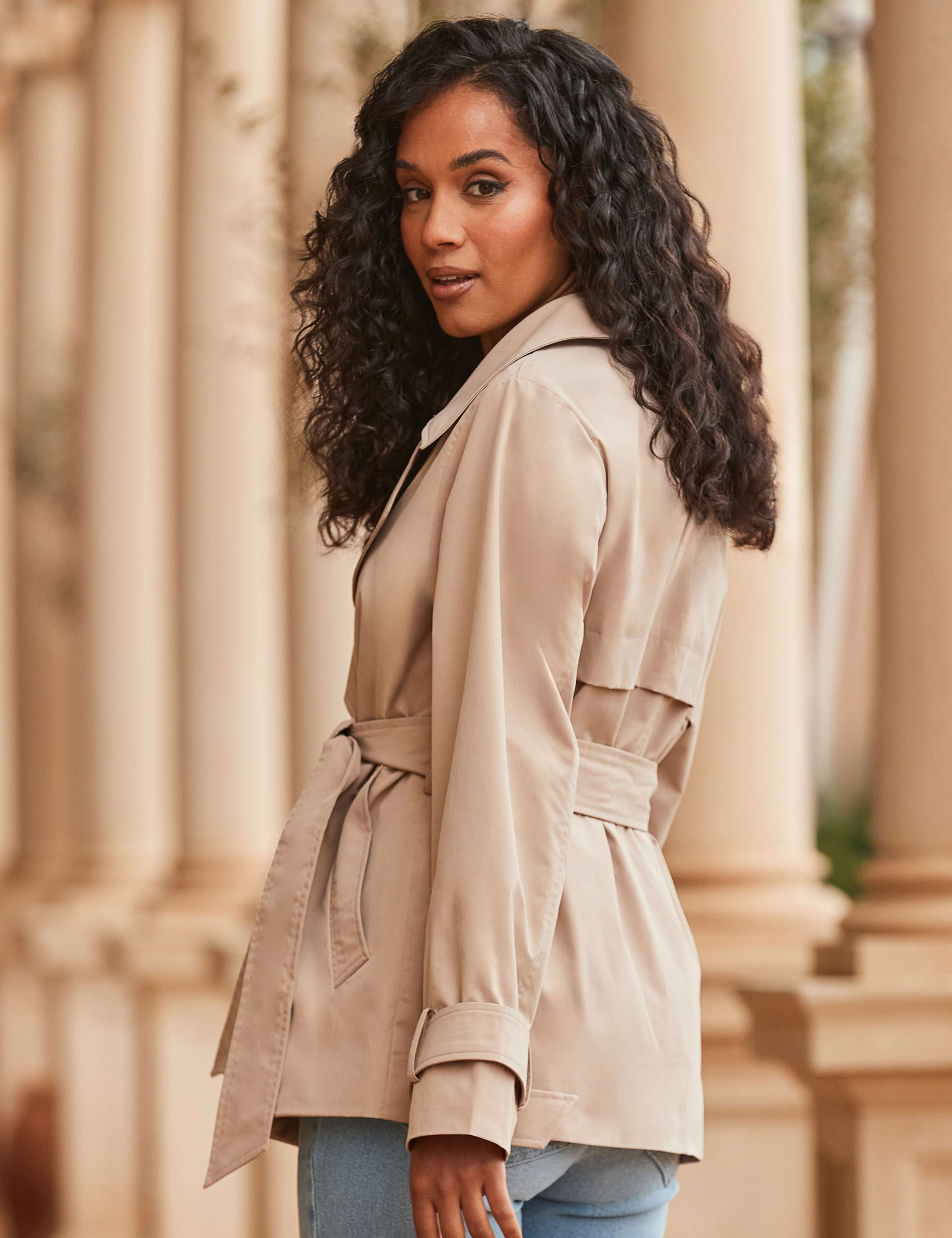 Belted Double Breasted Short Trench-Style Coat 5 of 5