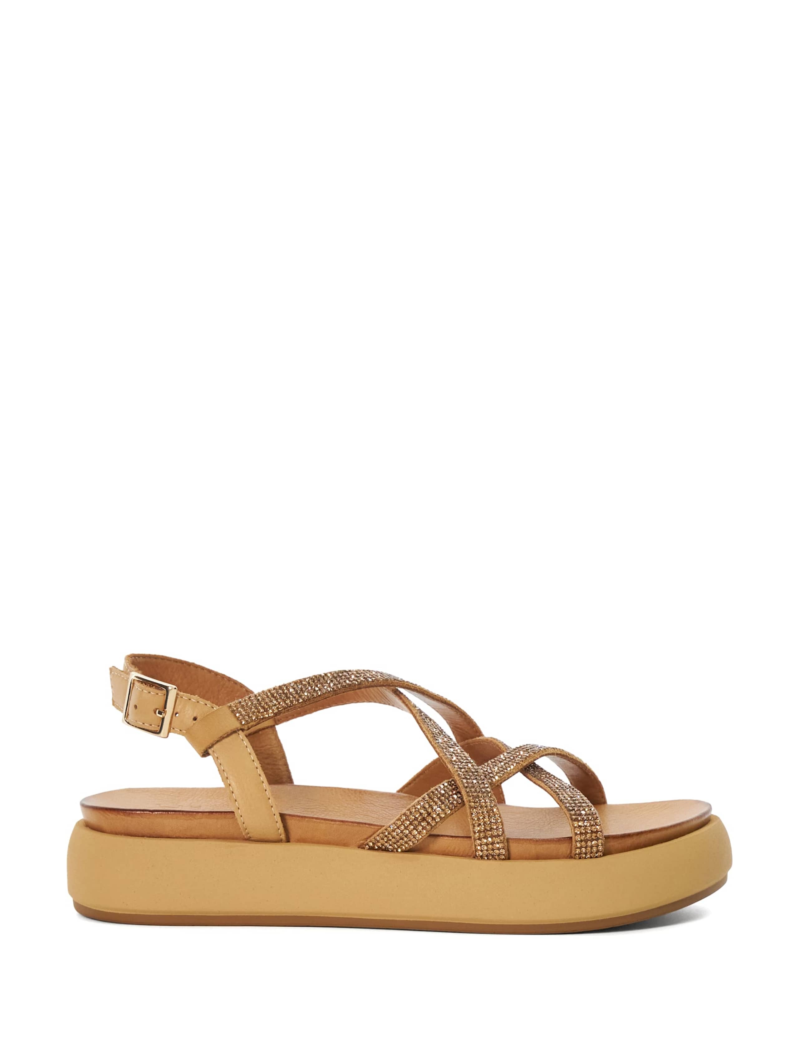 Leather Sparkle Ankle Strap Flatform Sandals 1 of 5
