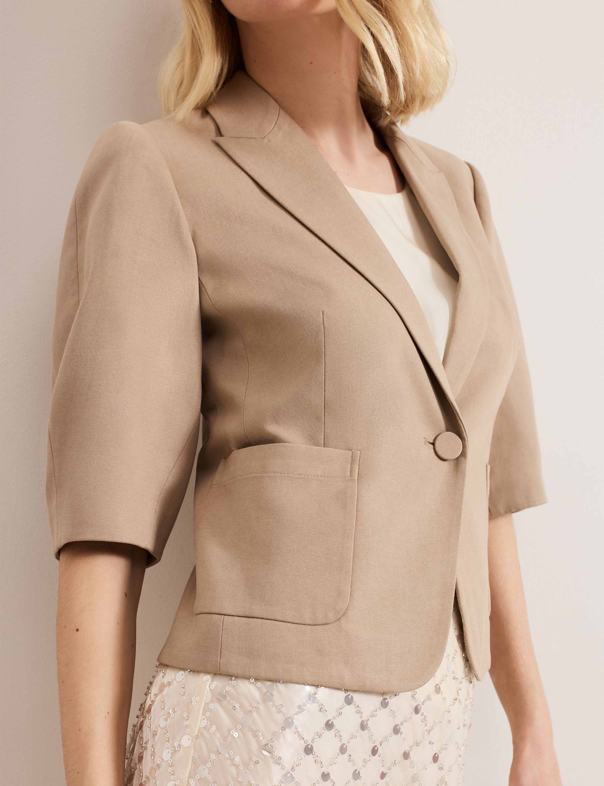 Cotton Blend Single Breasted Cropped Blazer 3 of 6