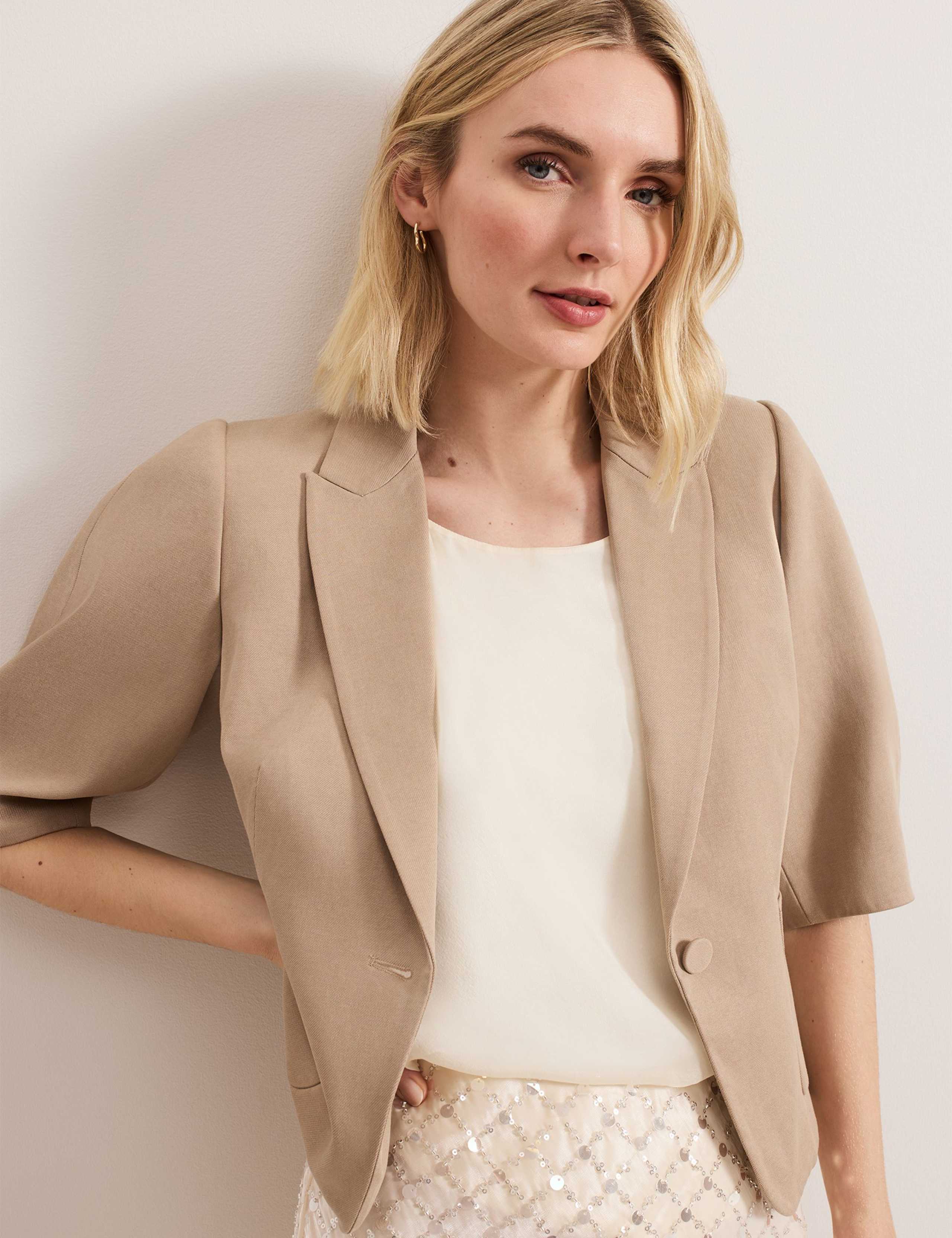 Cotton Blend Single Breasted Cropped Blazer 5 of 6