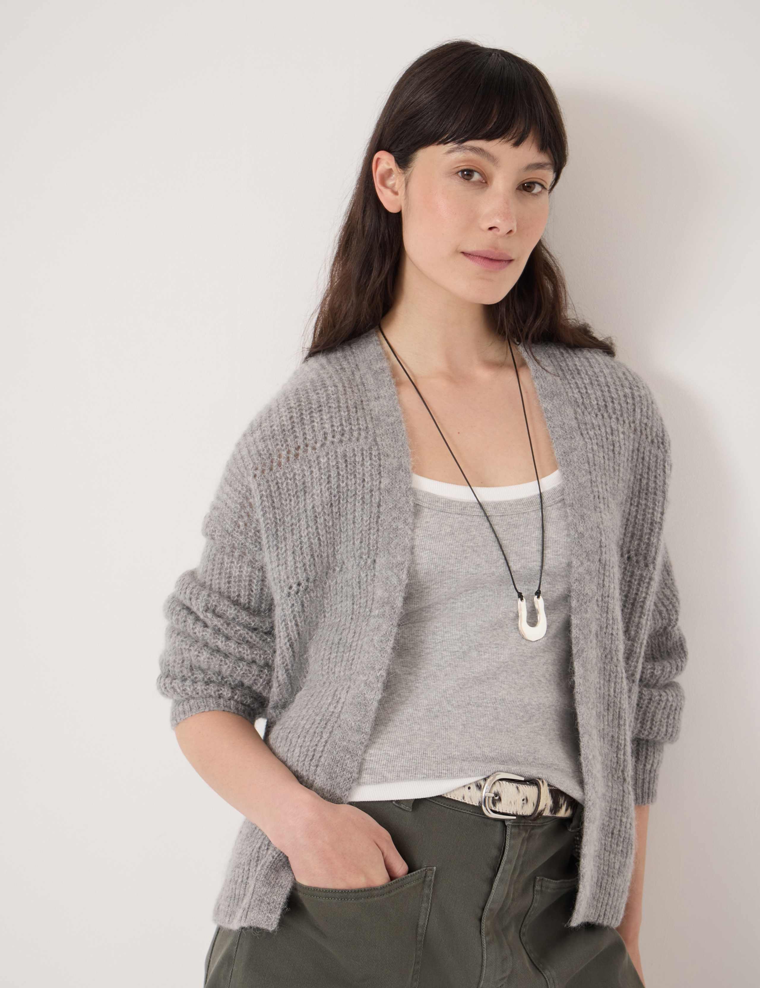 Alpaca Blend Pointelle Relaxed Cardigan 4 of 5