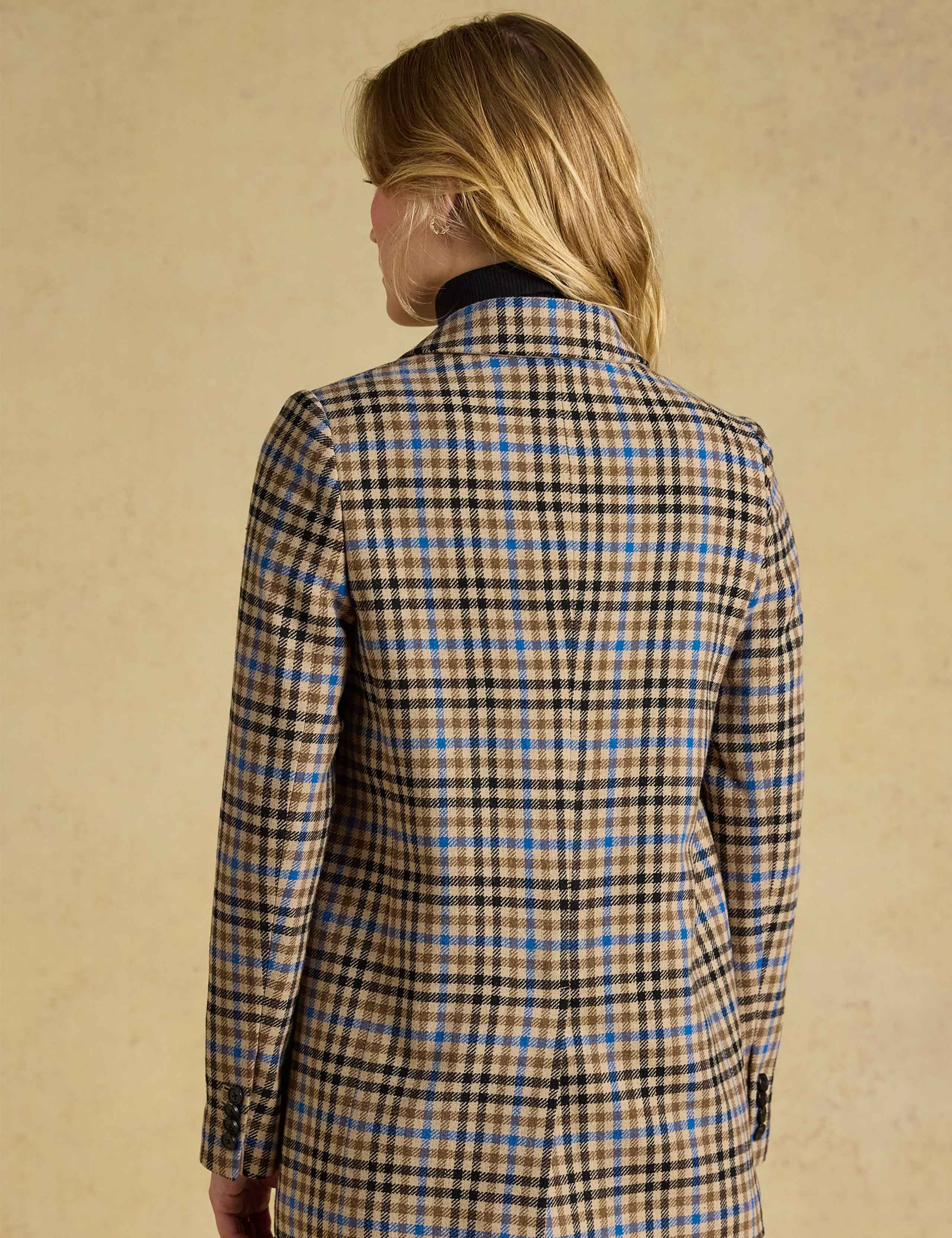 Wool Rich Checked Faux Leather Trim Relaxed Blazer 5 of 8