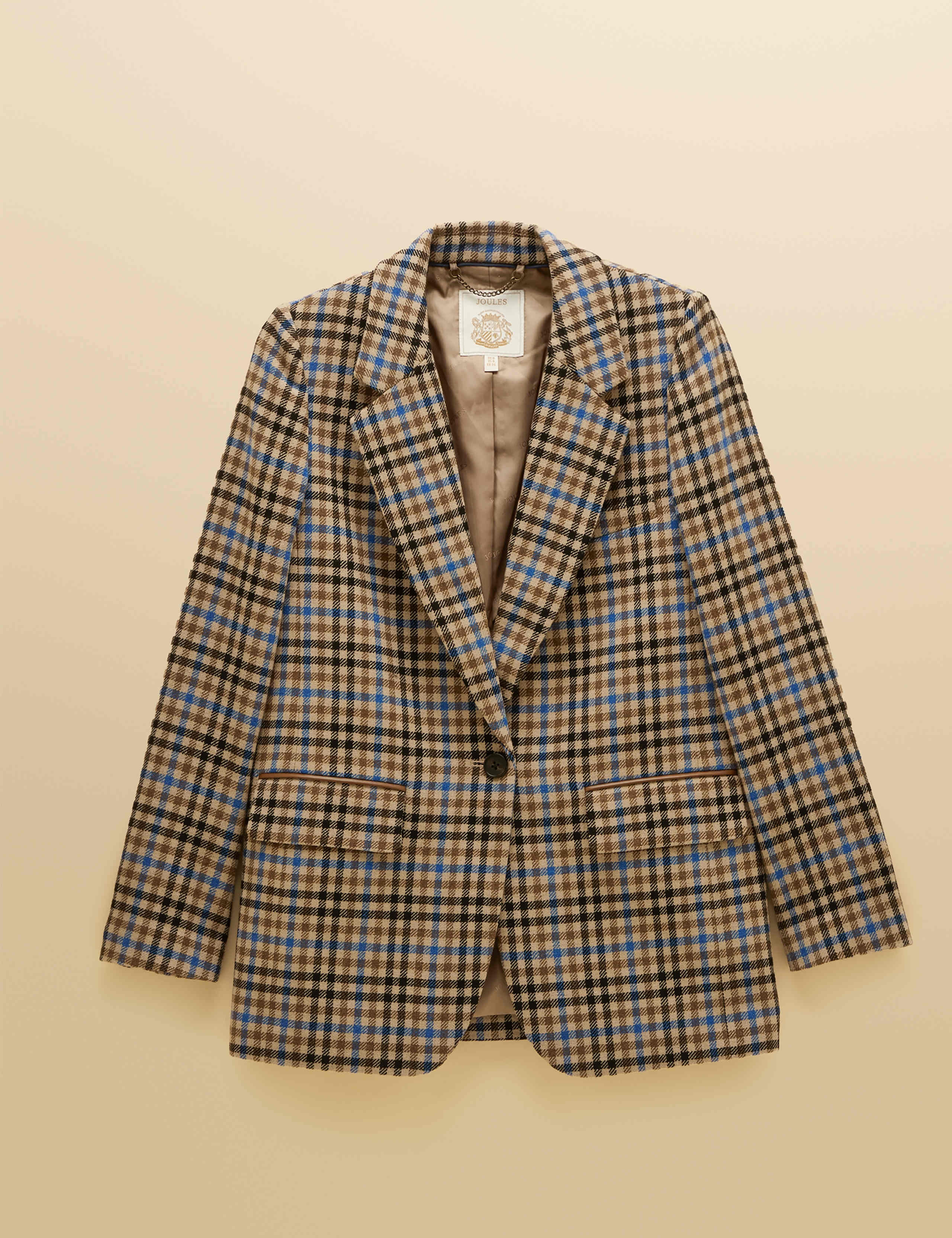 Wool Rich Checked Faux Leather Trim Relaxed Blazer 7 of 8