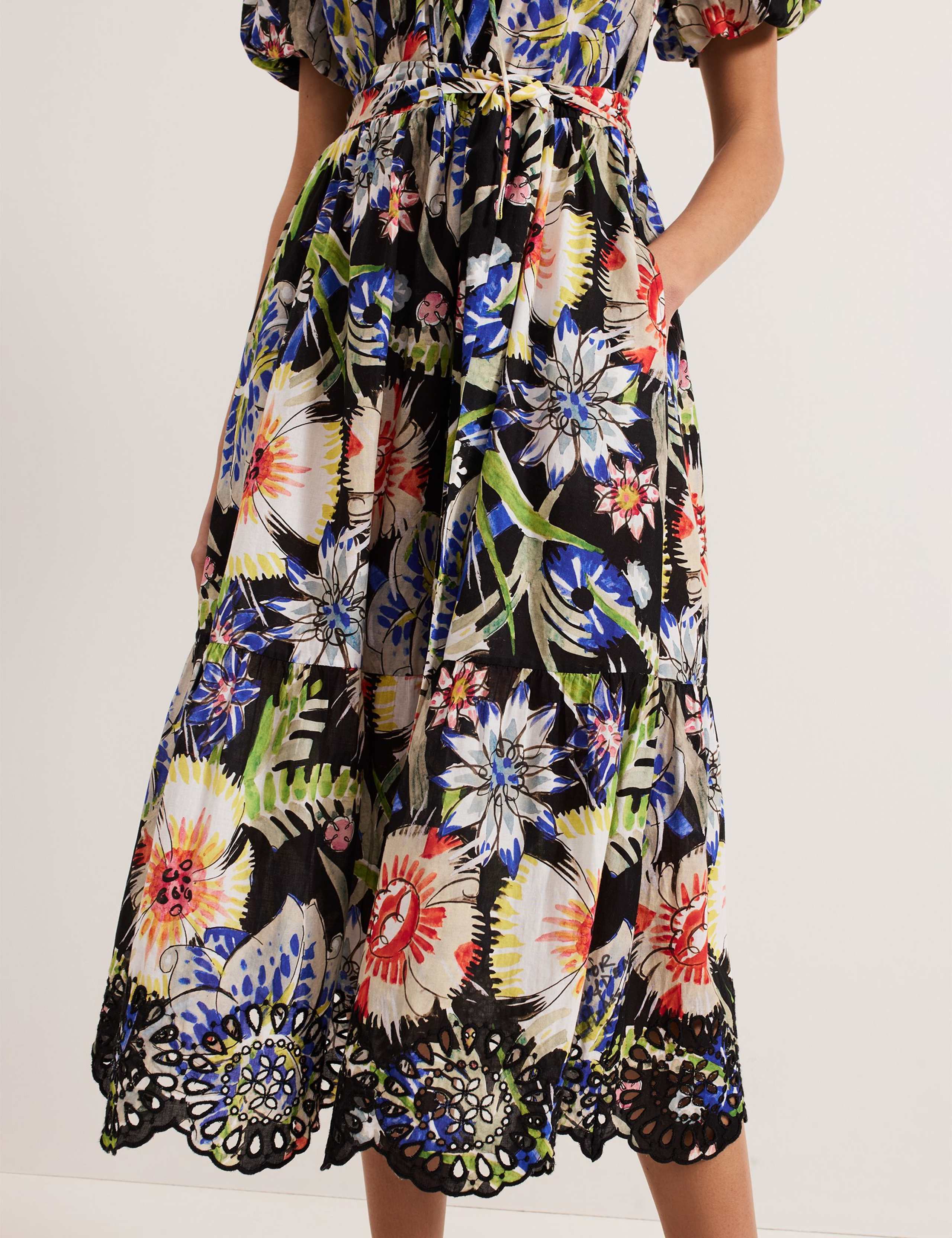 Pure Cotton Floral Midi Waisted Dress 3 of 7