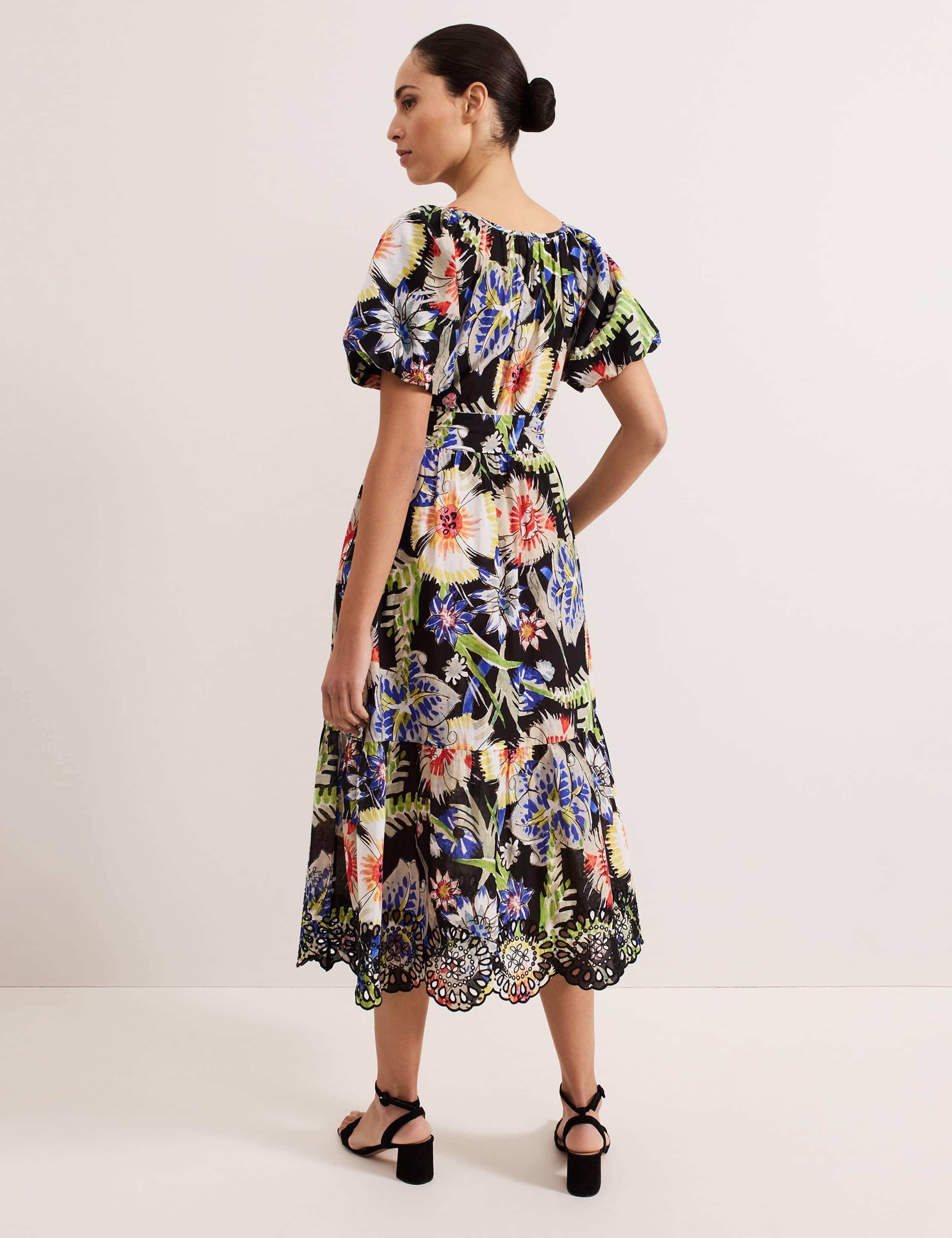 Pure Cotton Floral Midi Waisted Dress 4 of 7