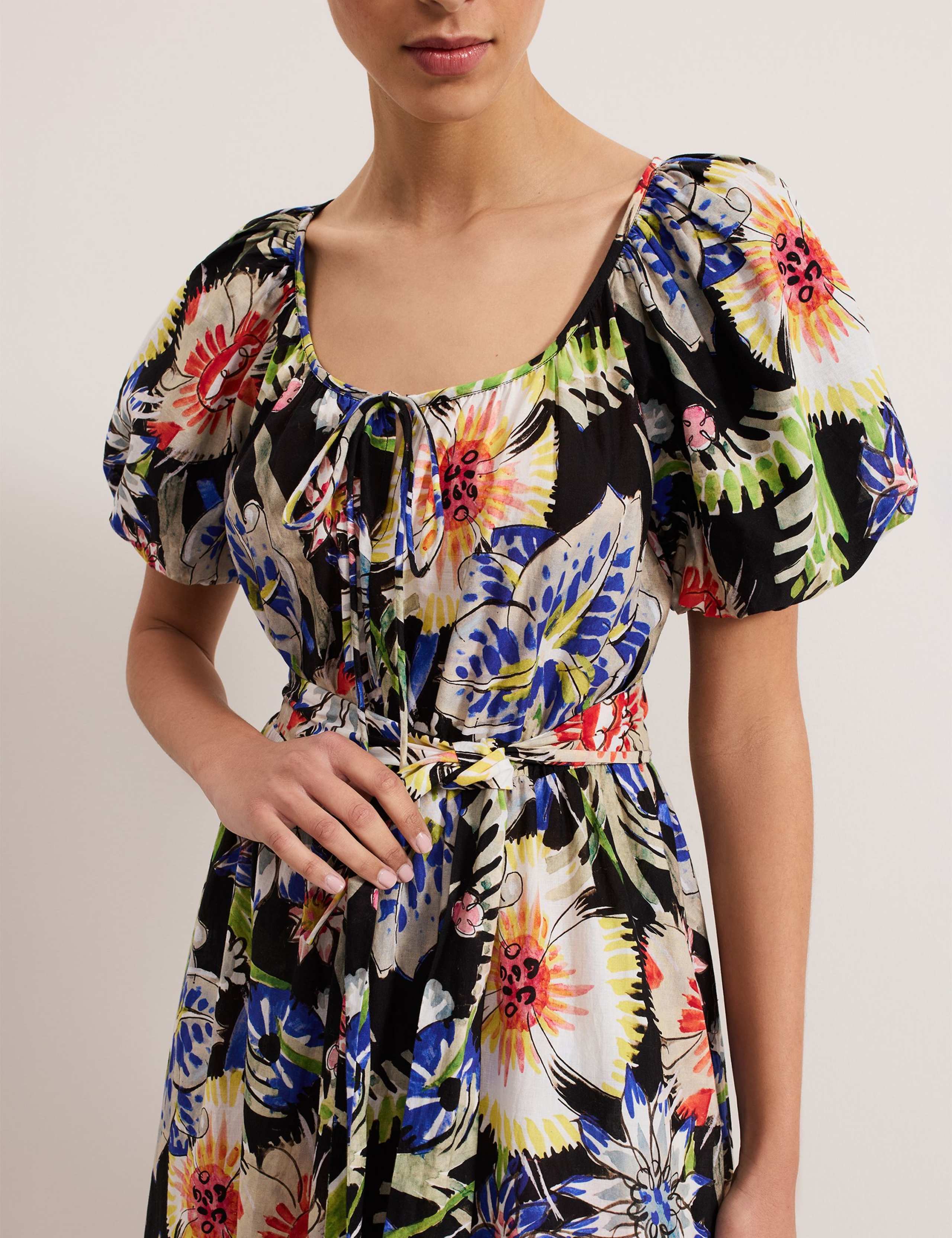 Pure Cotton Floral Midi Waisted Dress 6 of 7