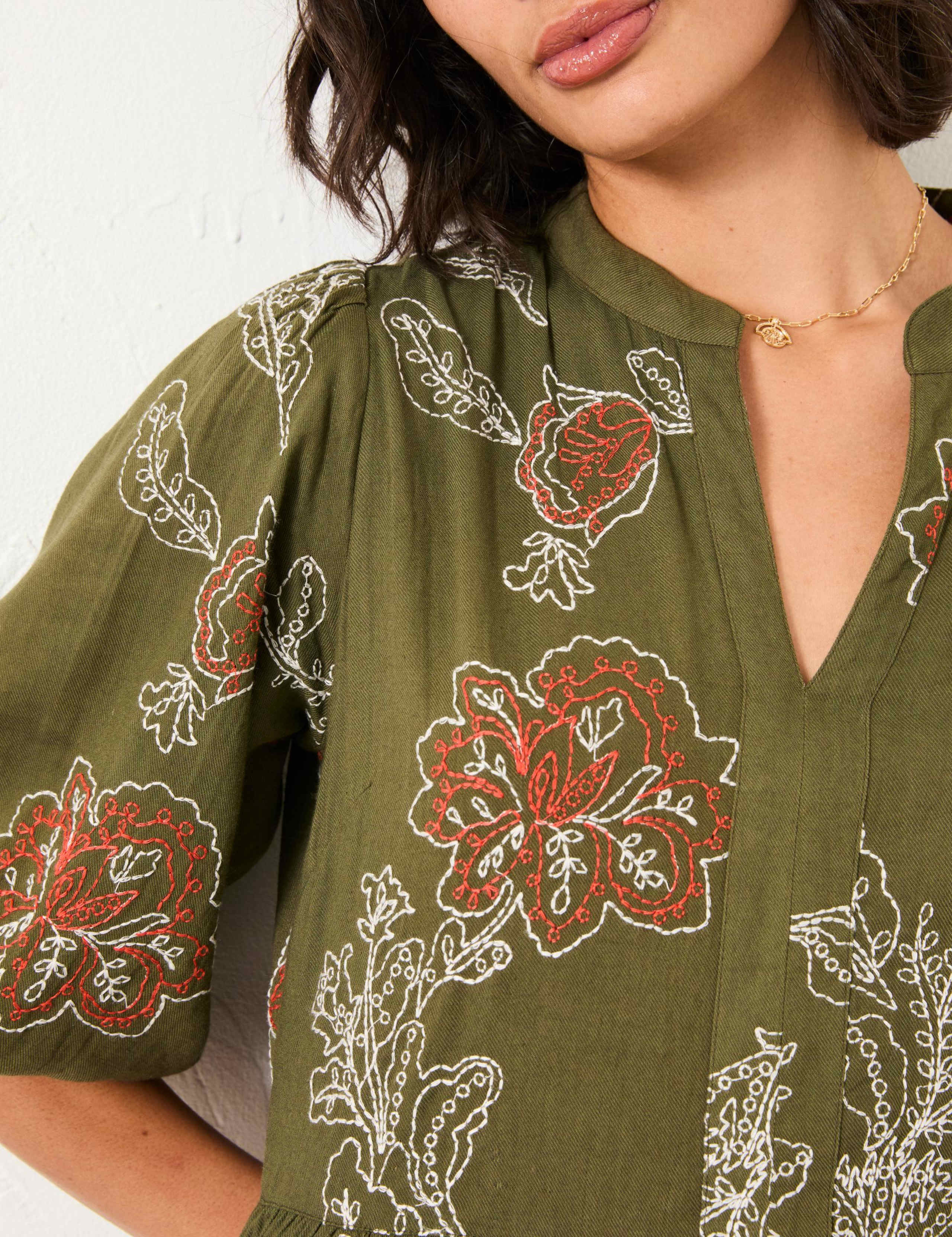 Cotton Blend Embroidered Midi Waisted Dress 6 of 6