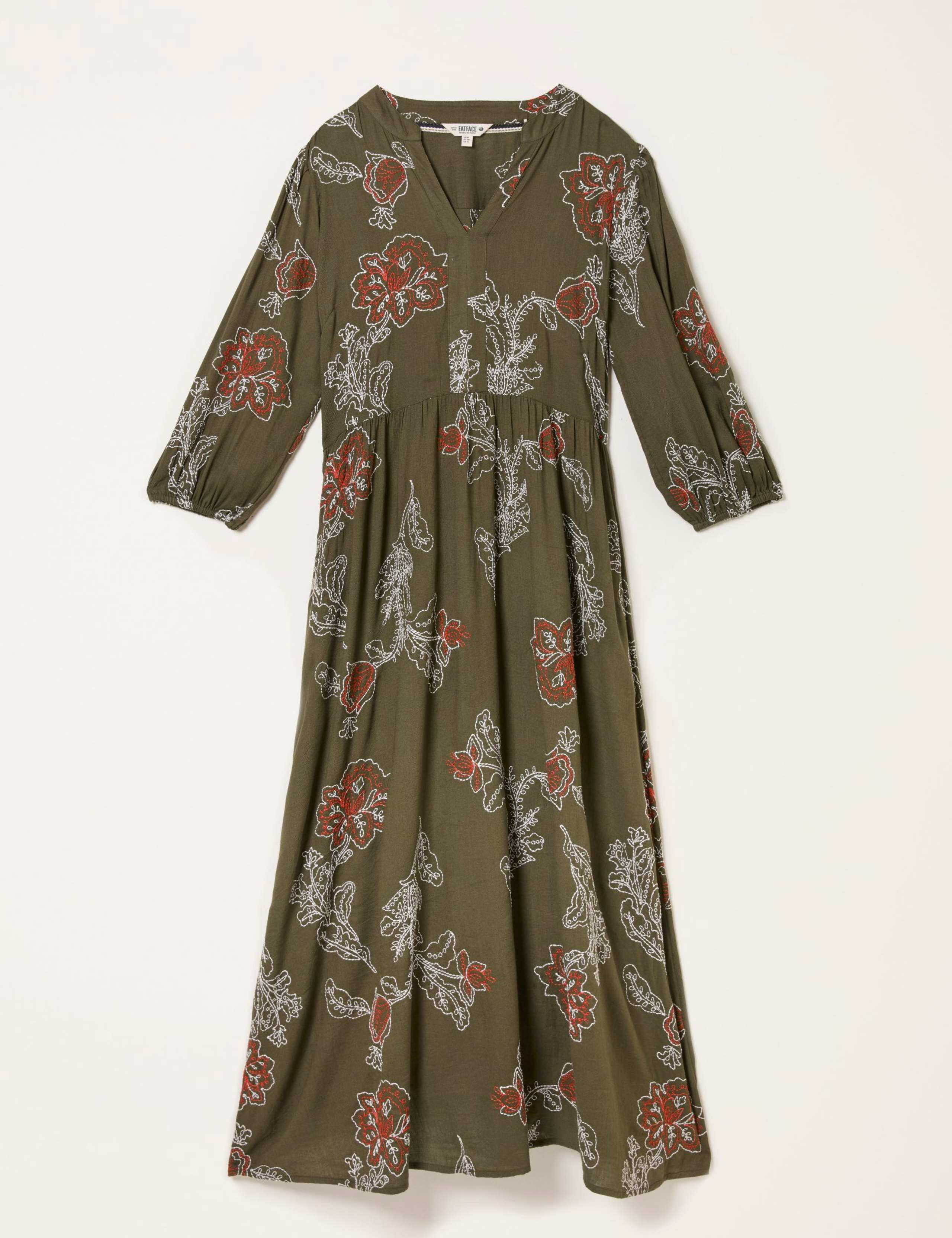 Cotton Blend Embroidered Midi Waisted Dress 2 of 6