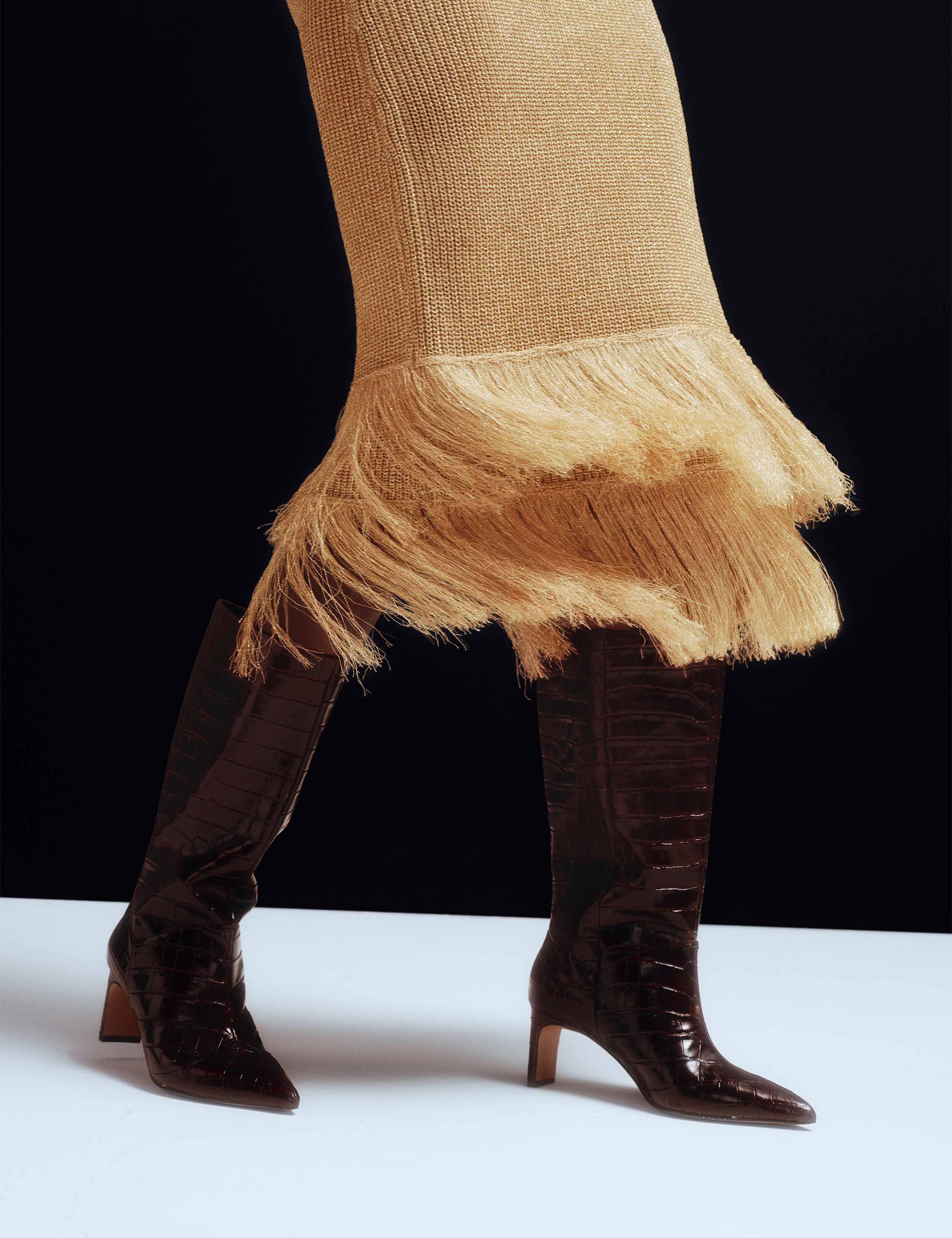 Leather Croc Block Heel Pointed Boots 1 of 6