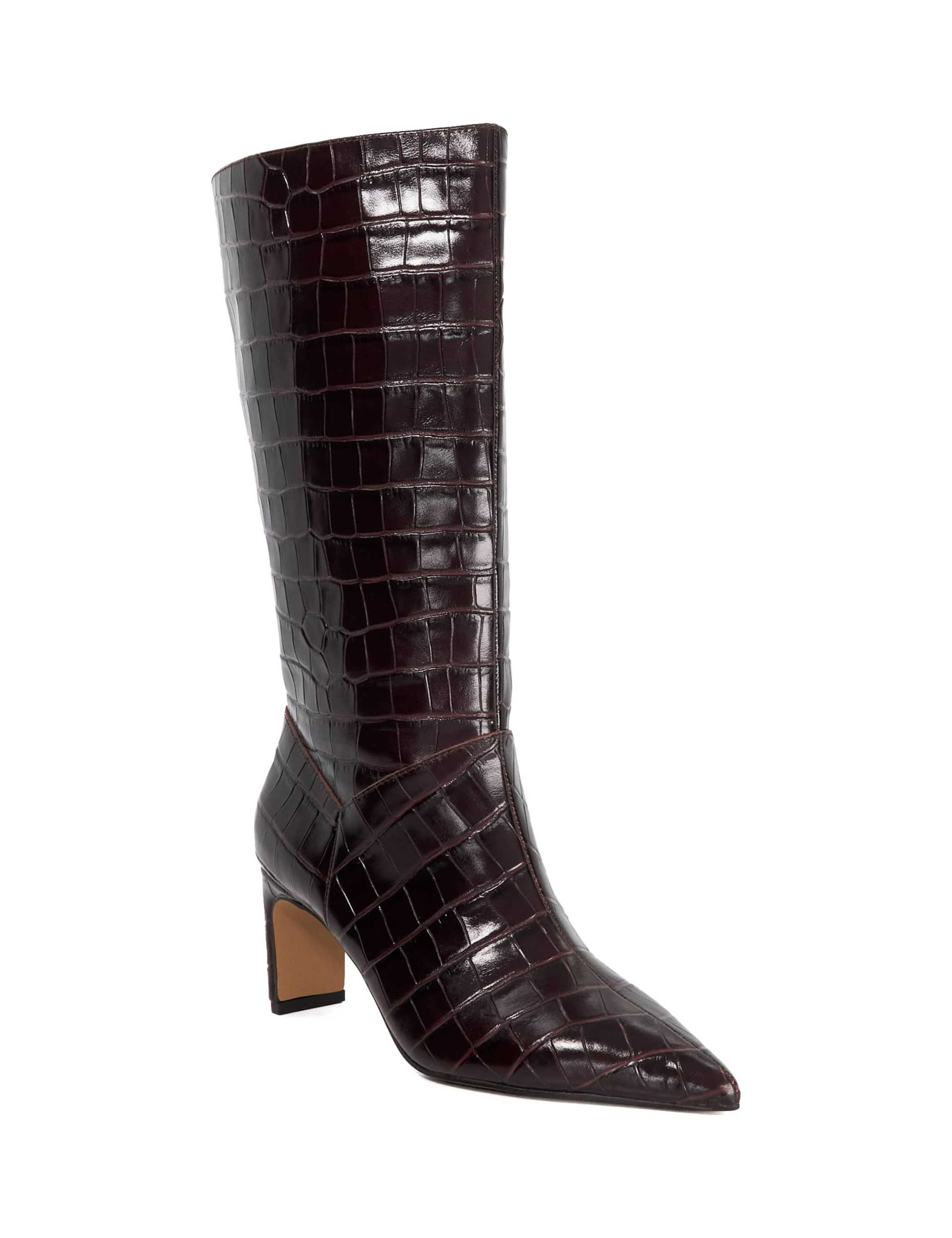 Leather Croc Block Heel Pointed Boots 3 of 6
