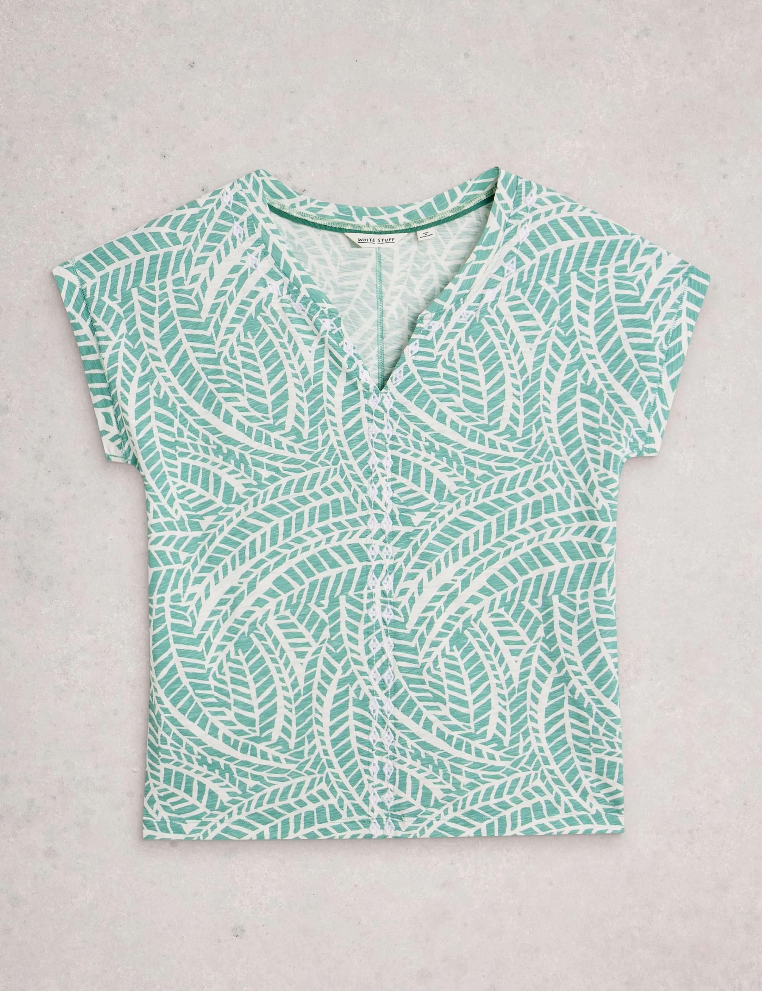Pure Cotton Printed Embroidered V-Neck Blouse 2 of 6