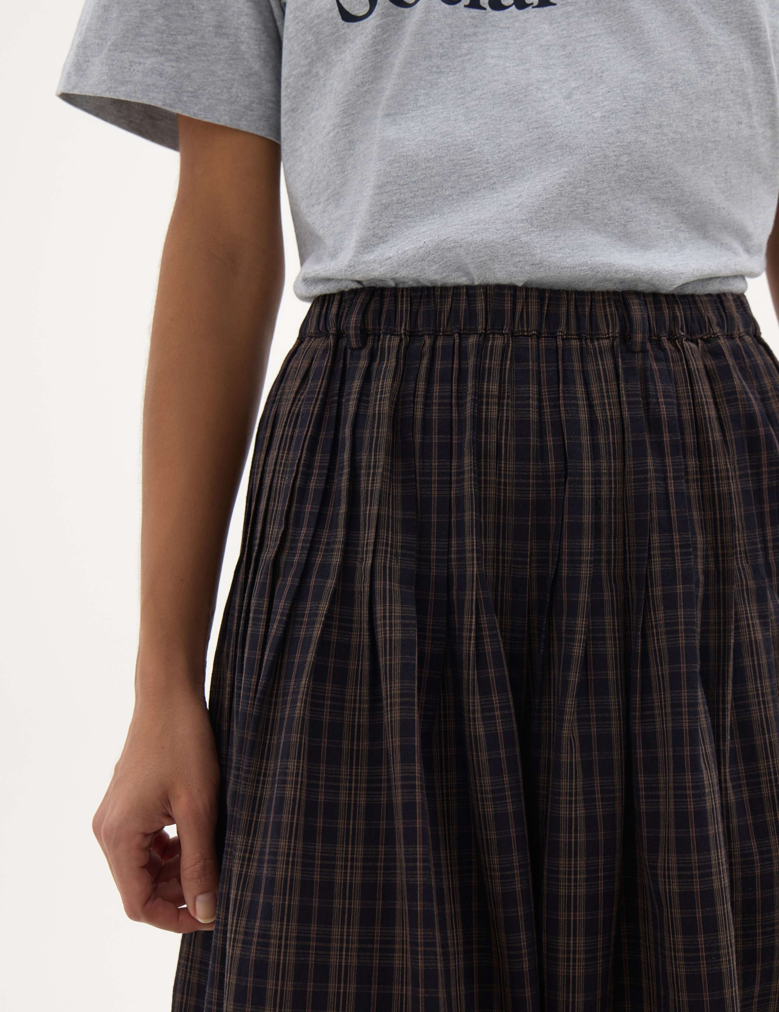 Pure Cotton Checked Midi A-Line Skirt 4 of 5
