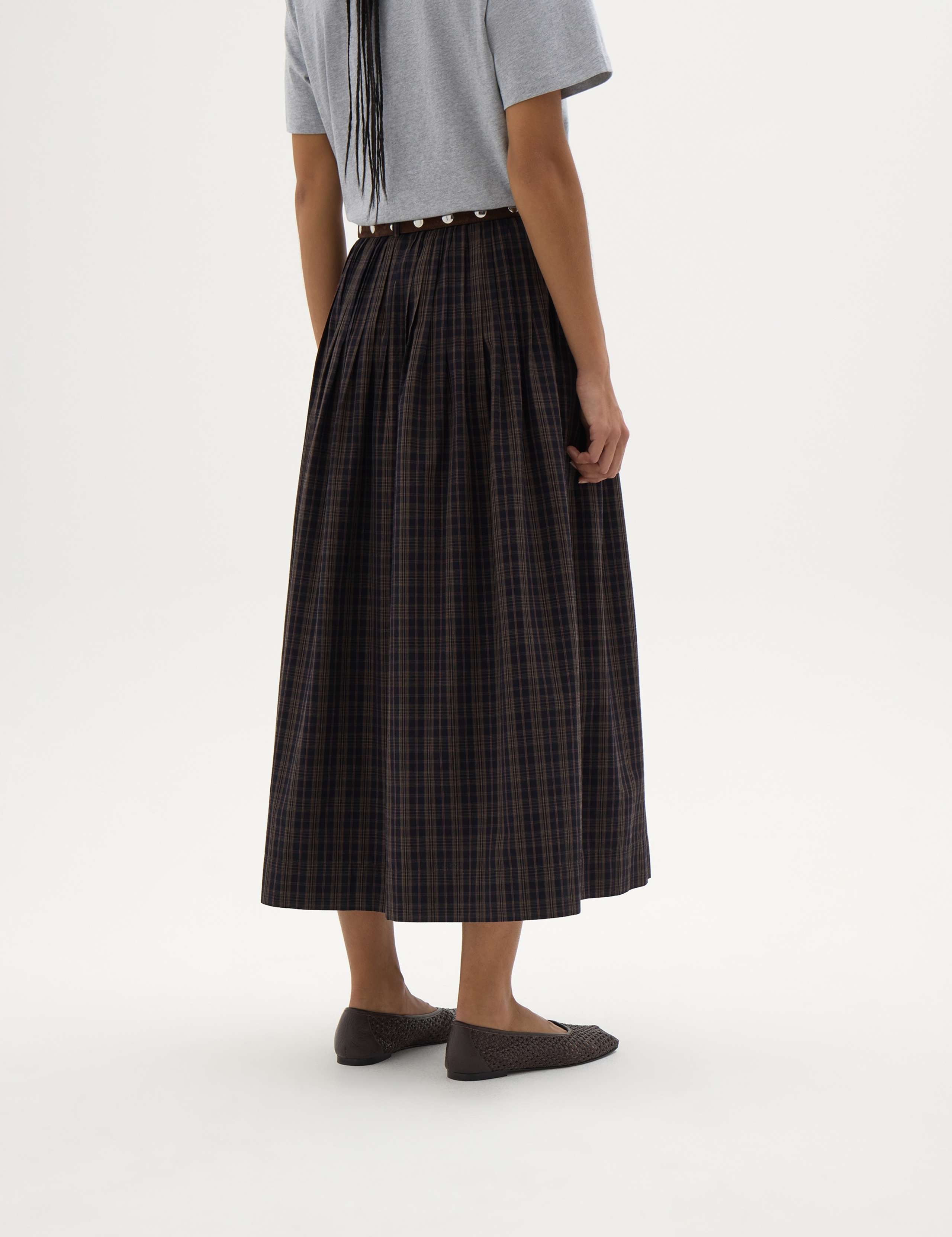 Pure Cotton Checked Midi A-Line Skirt 5 of 5