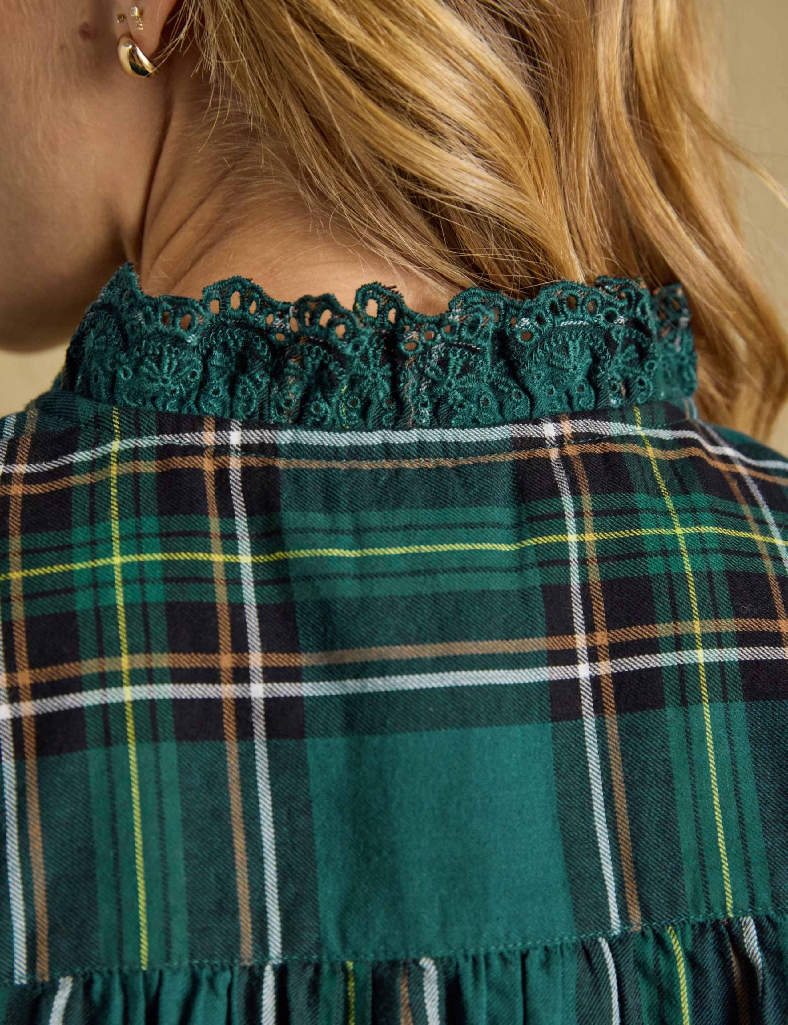 Brushed Cotton Checked High Neck Frill Detail Blouse 4 of 7