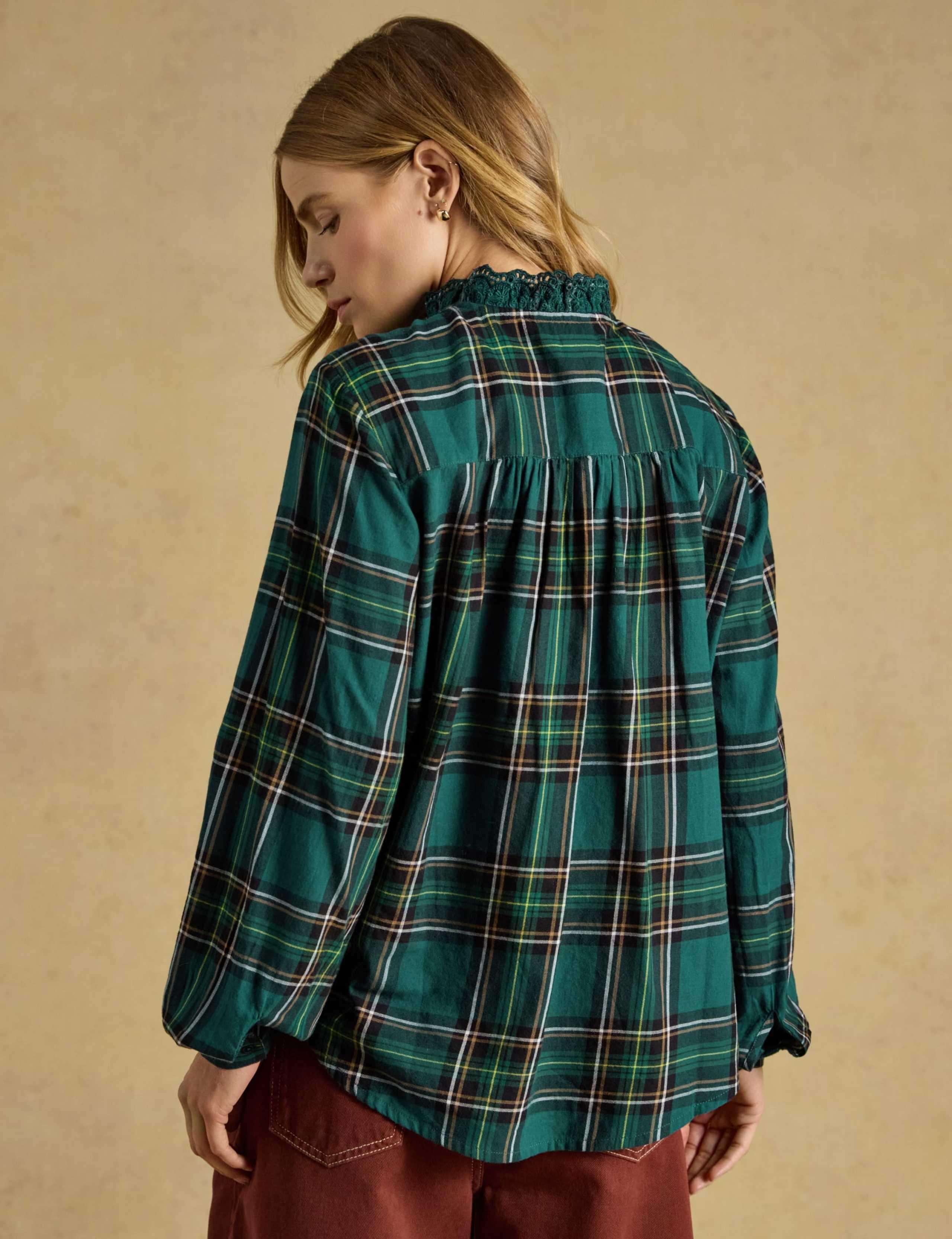 Brushed Cotton Checked High Neck Frill Detail Blouse 6 of 7