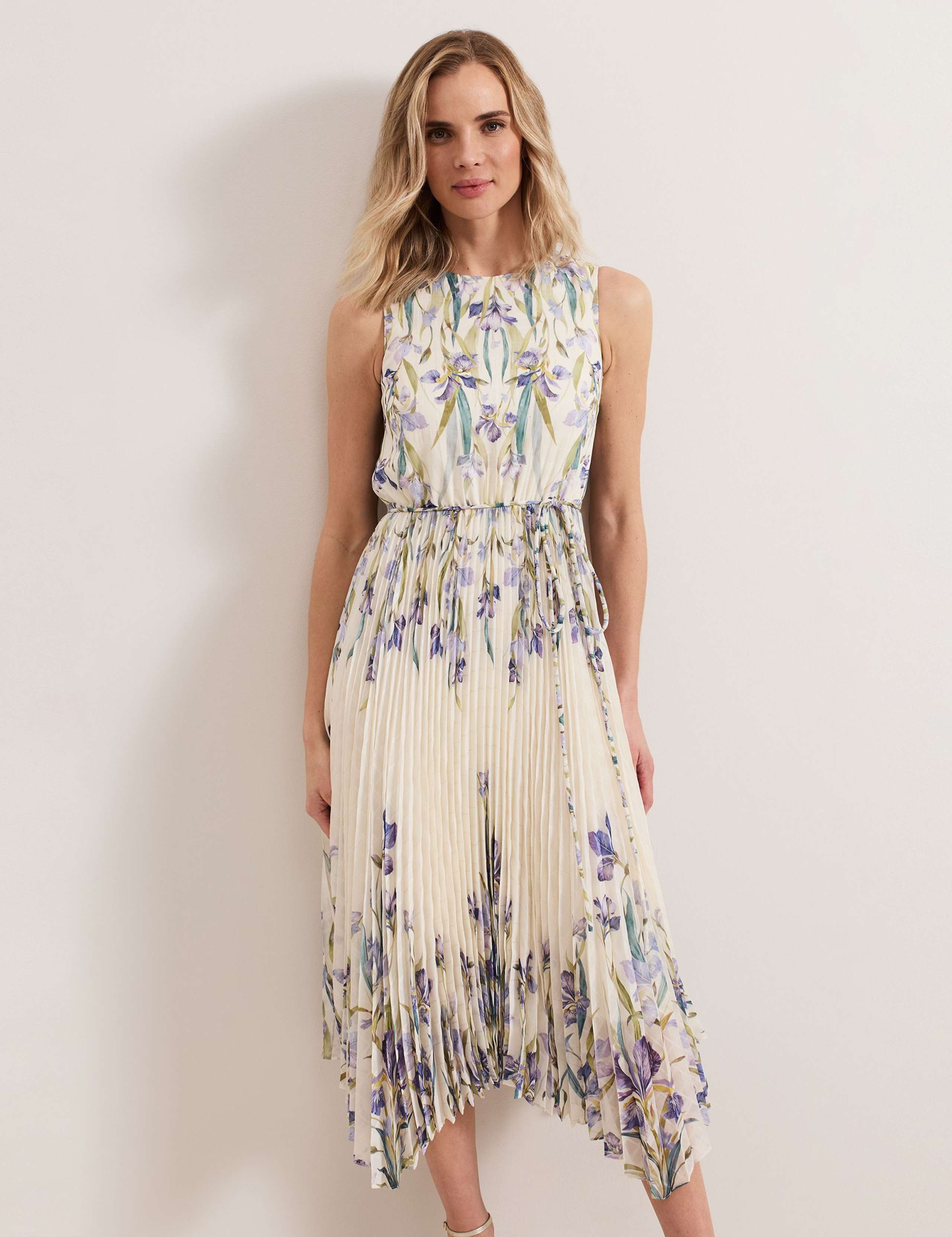 Floral Belted Pleated Midi Skater Dress 4 of 8