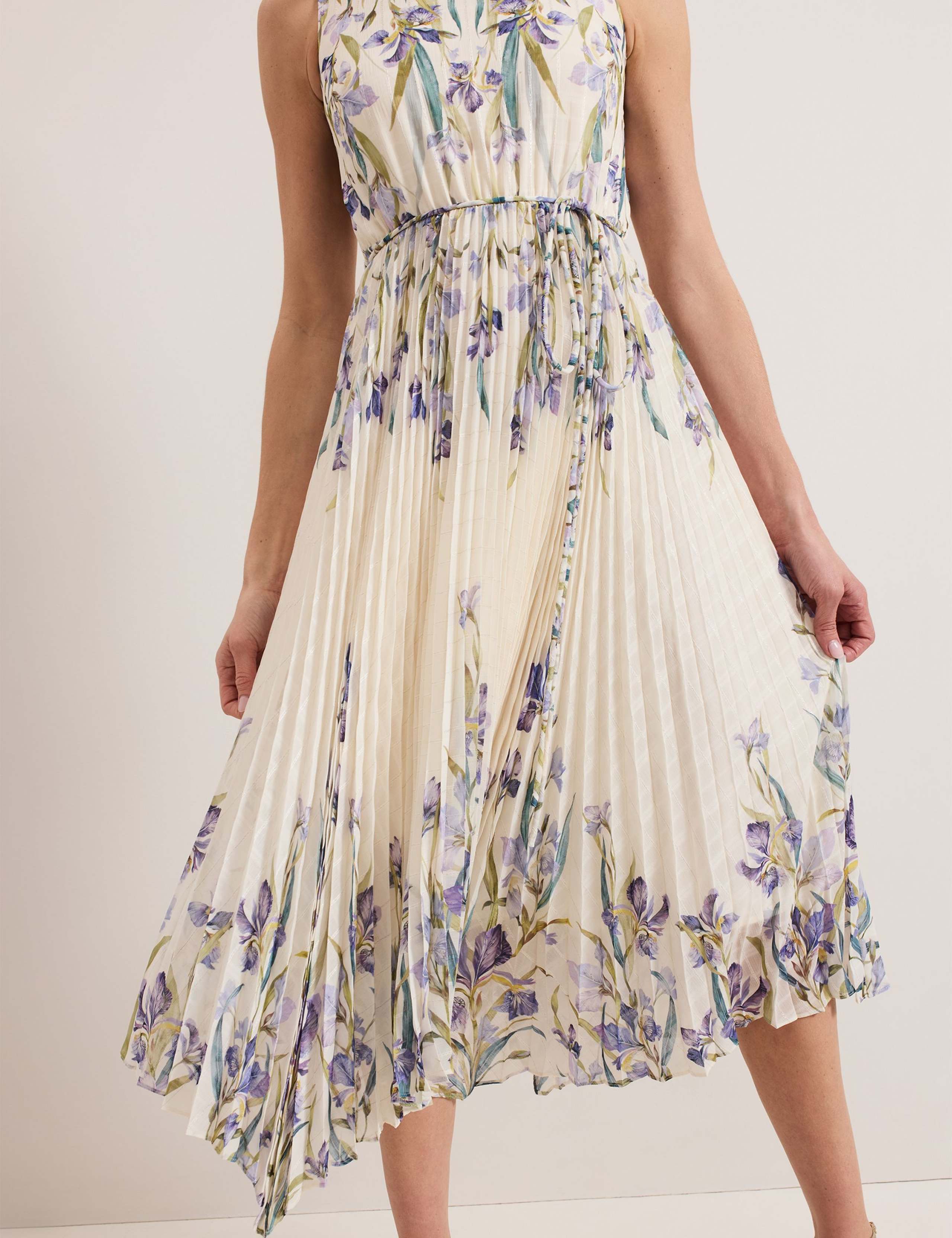Floral Belted Pleated Midi Skater Dress 5 of 8