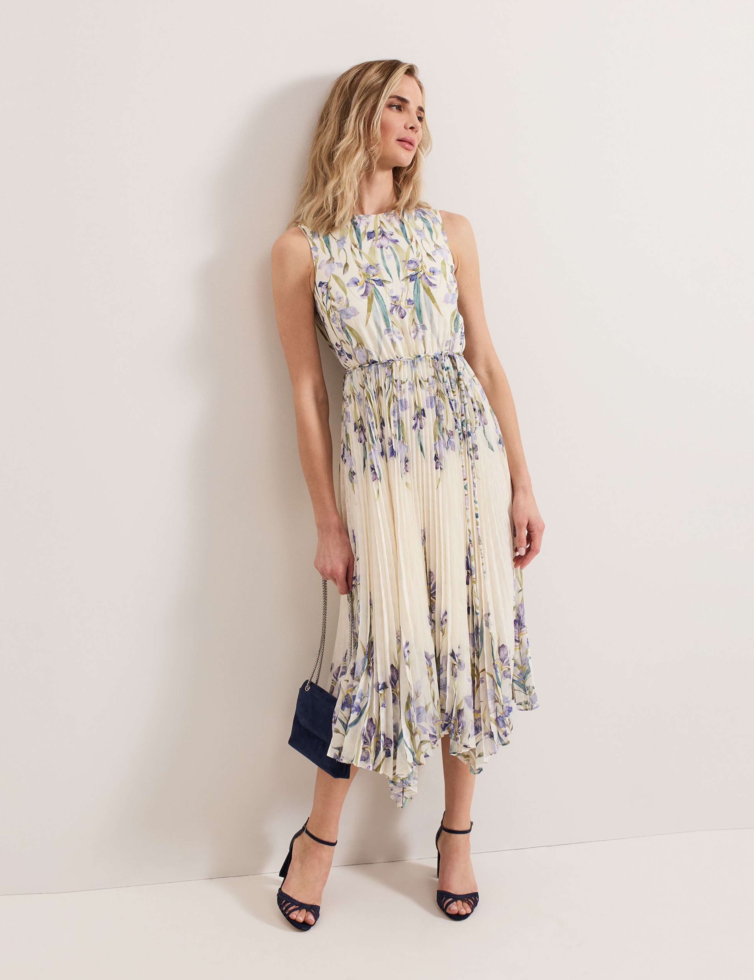 Floral Belted Pleated Midi Skater Dress 8 of 8