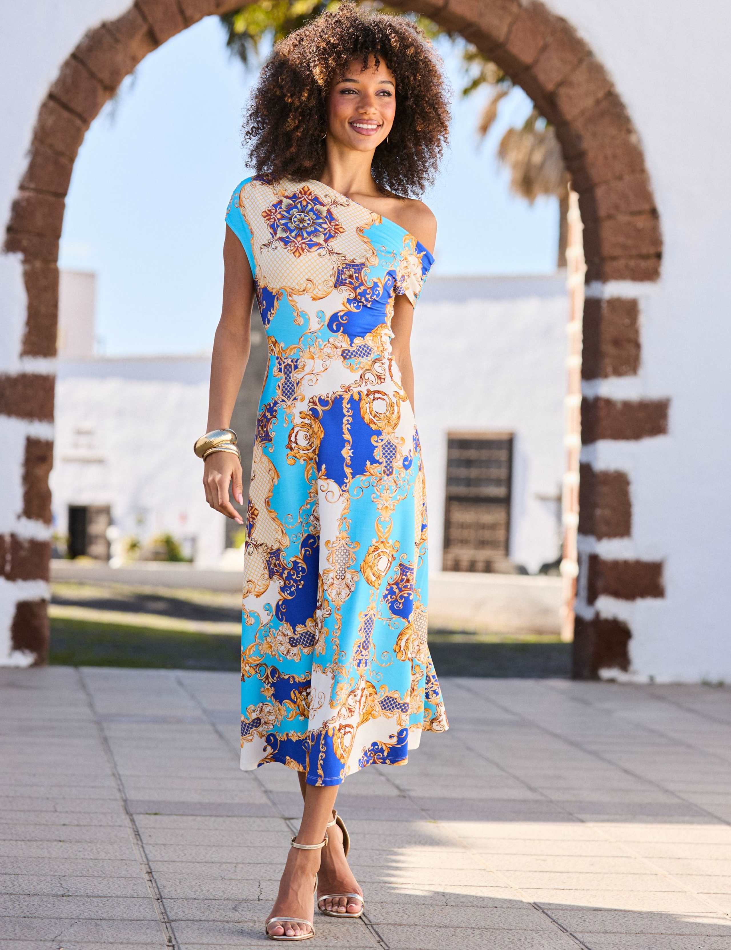 Printed One Shoulder Midi Dress 3 of 6