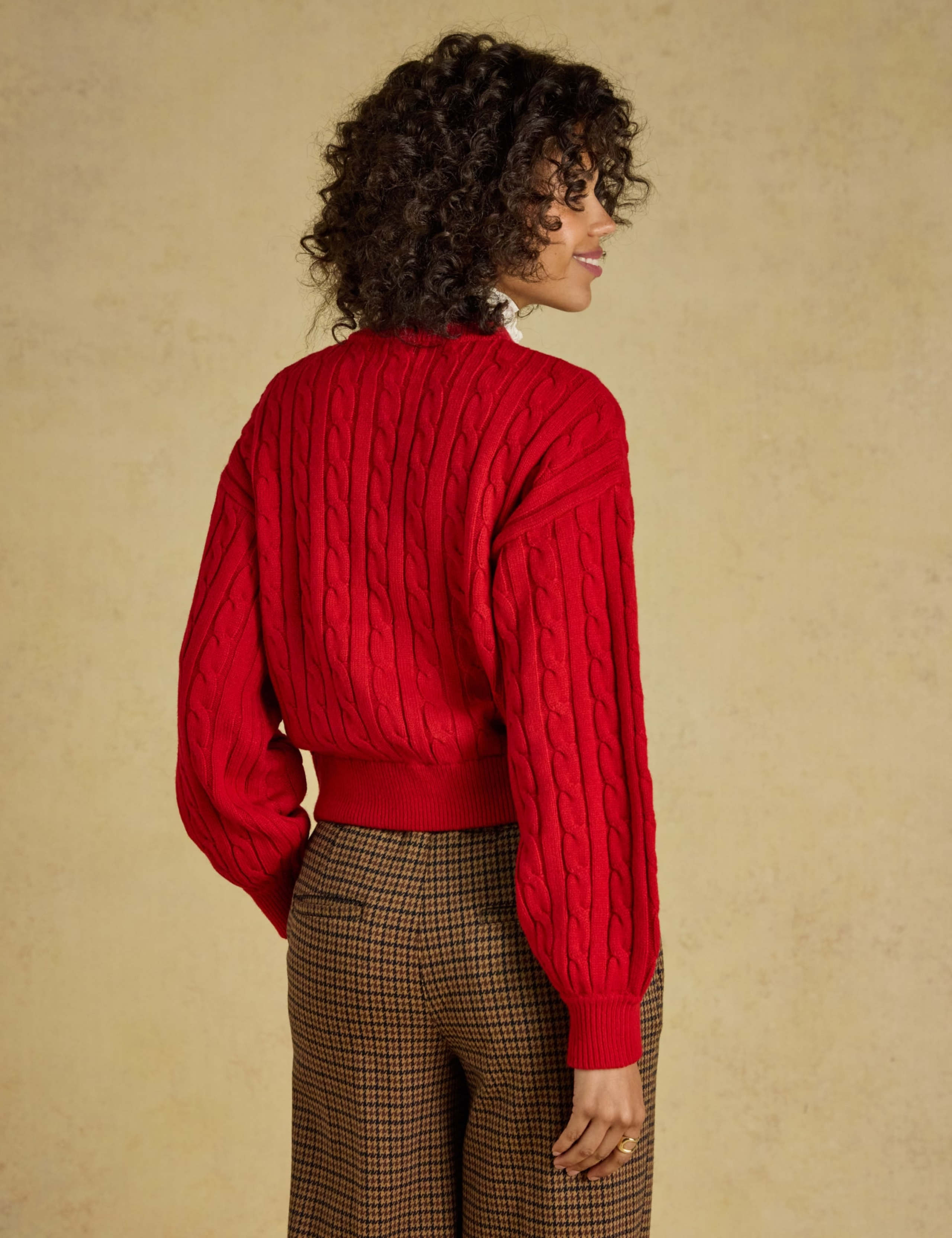 Cable Knit Collared Bomber Cardigan with Wool 3 of 6