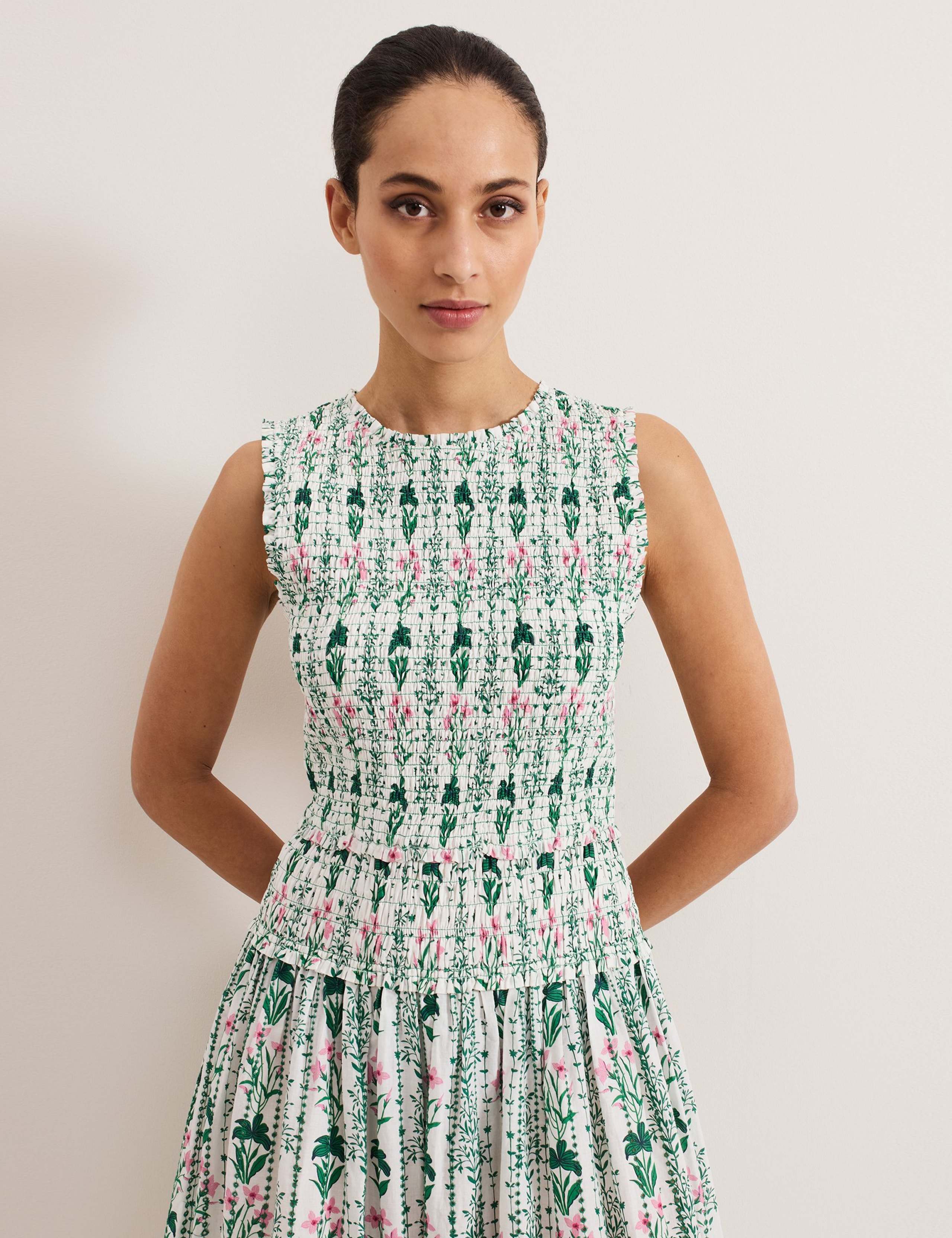 Pure Cotton Floral Shirred Midi Dress 7 of 7