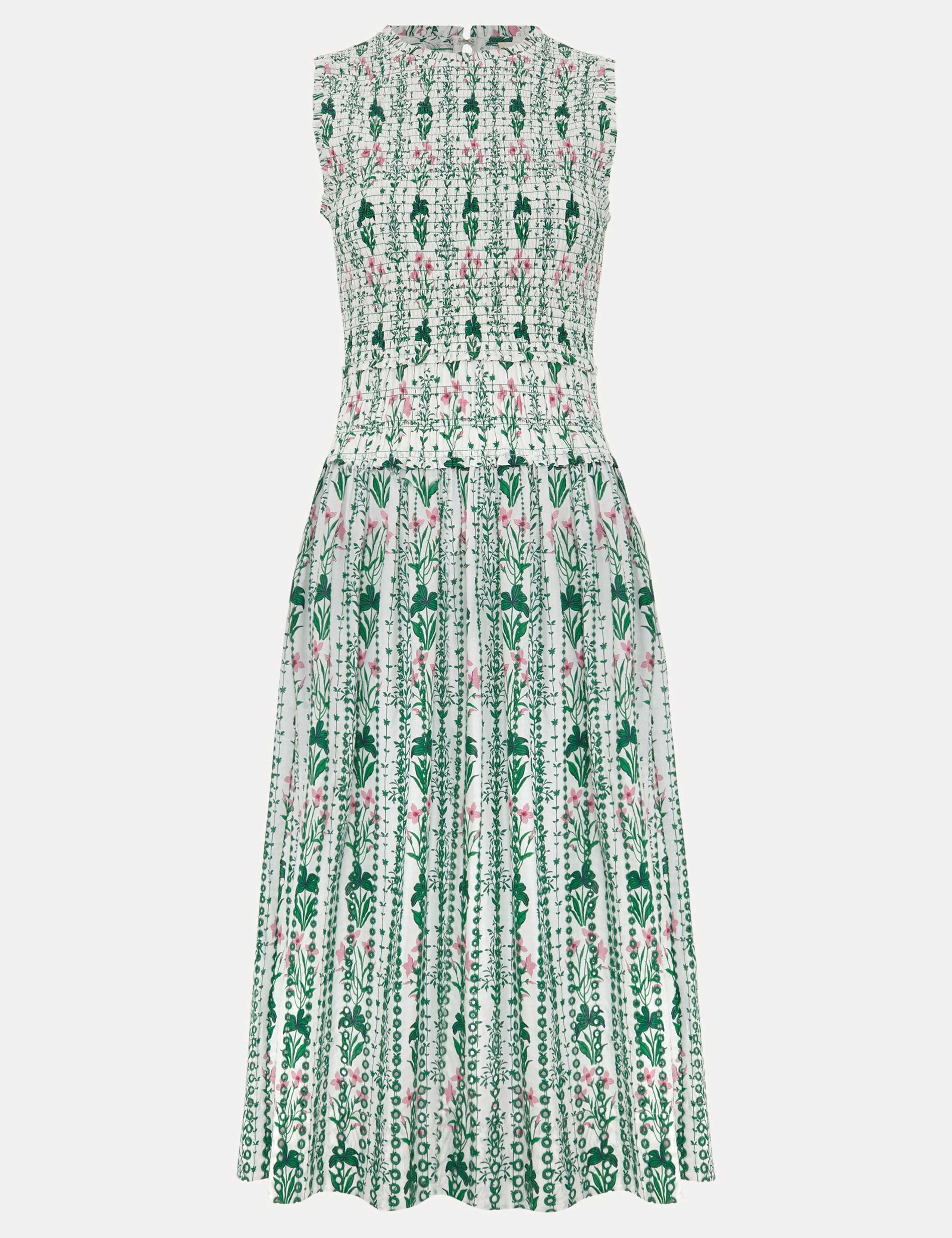 Pure Cotton Floral Shirred Midi Dress 2 of 7