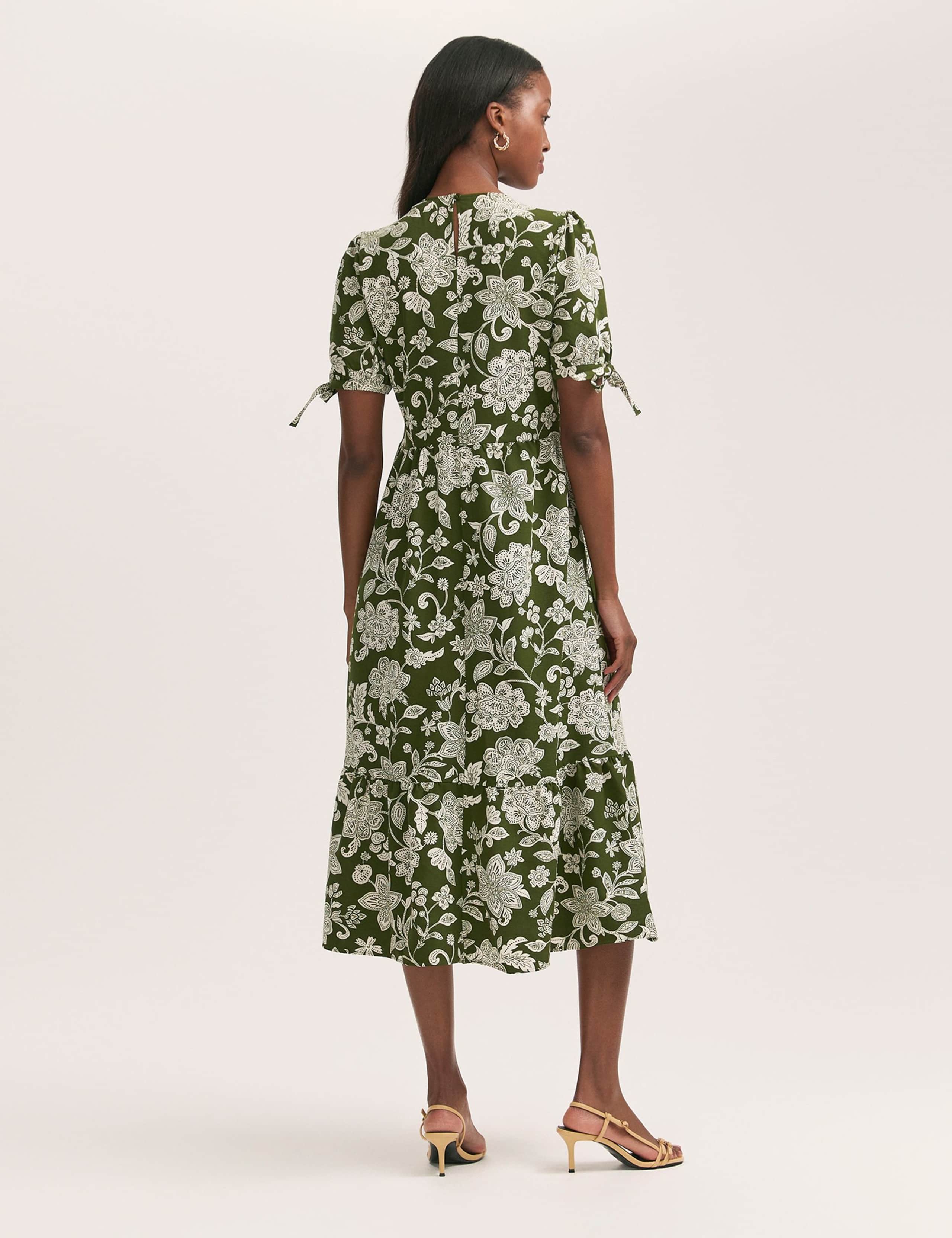 Crepe Floral Puff Sleeve Midi Tea Dress 3 of 4