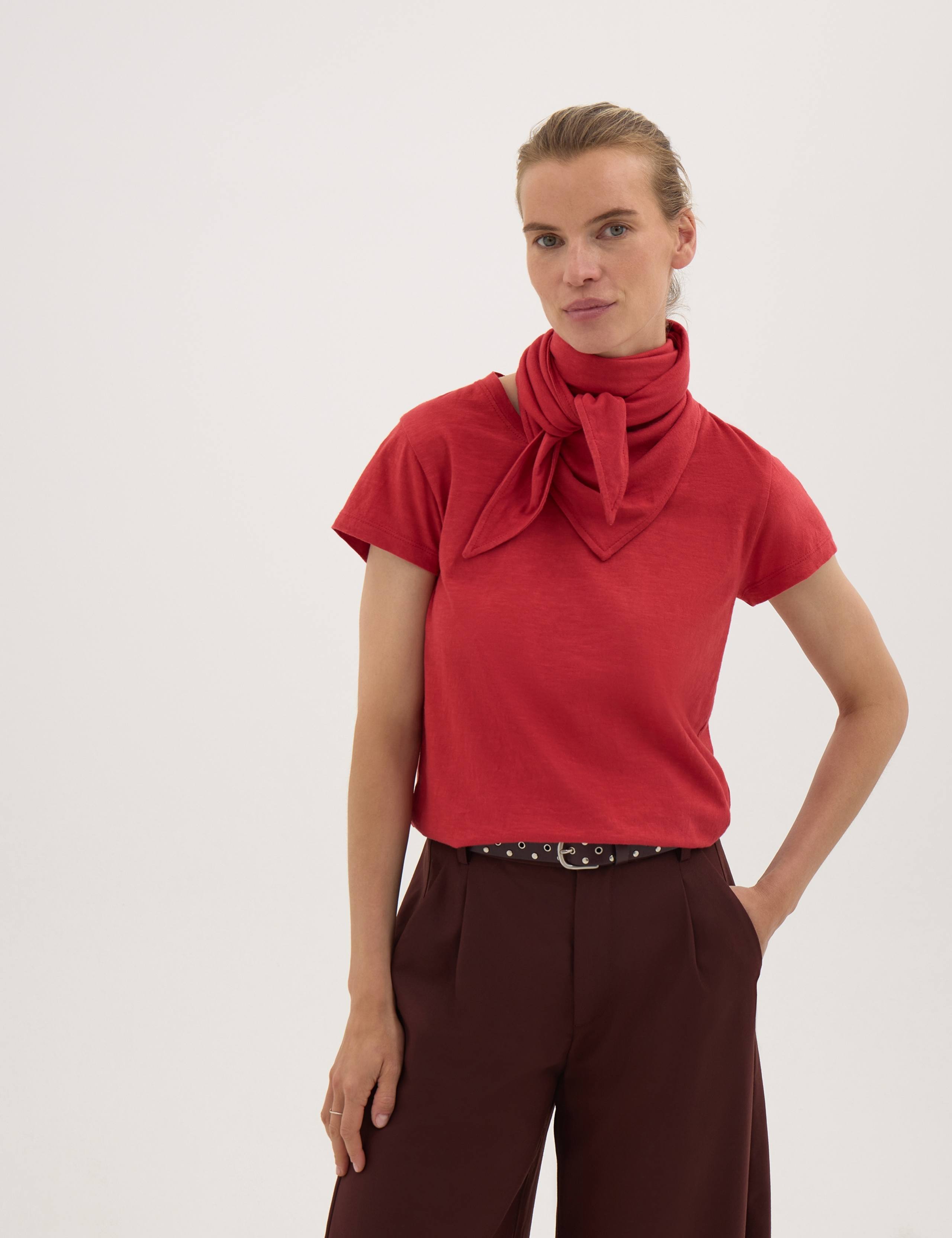 Pure Cotton Slim Fit Top with Scarf 1 of 6