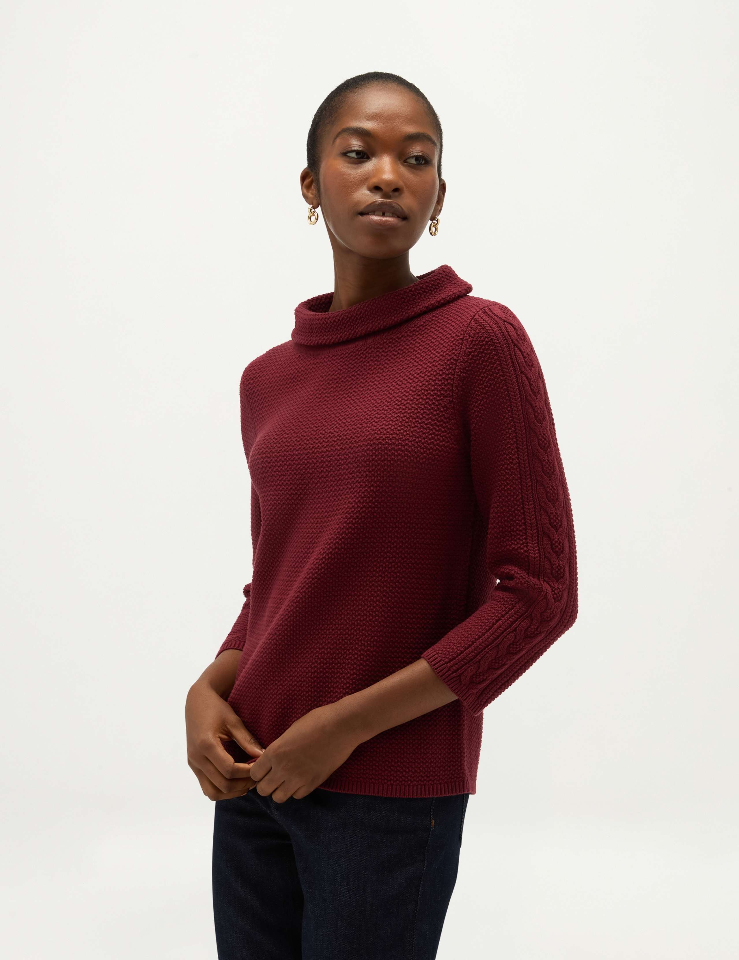 Pure Cotton Cable Knit Cowl Neck Relaxed Jumper 1 of 7