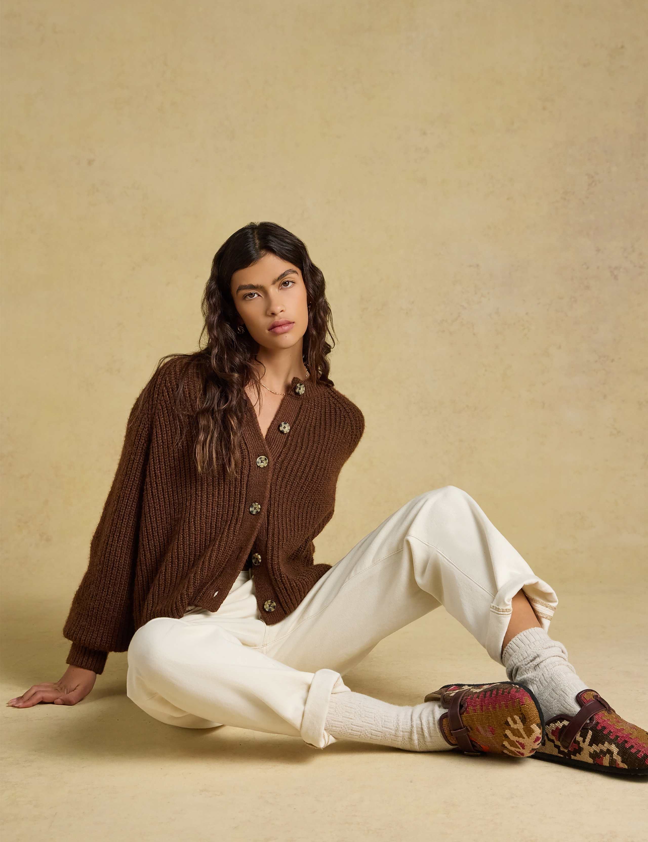 Ribbed Button Front Cardigan with Wool 2 of 7
