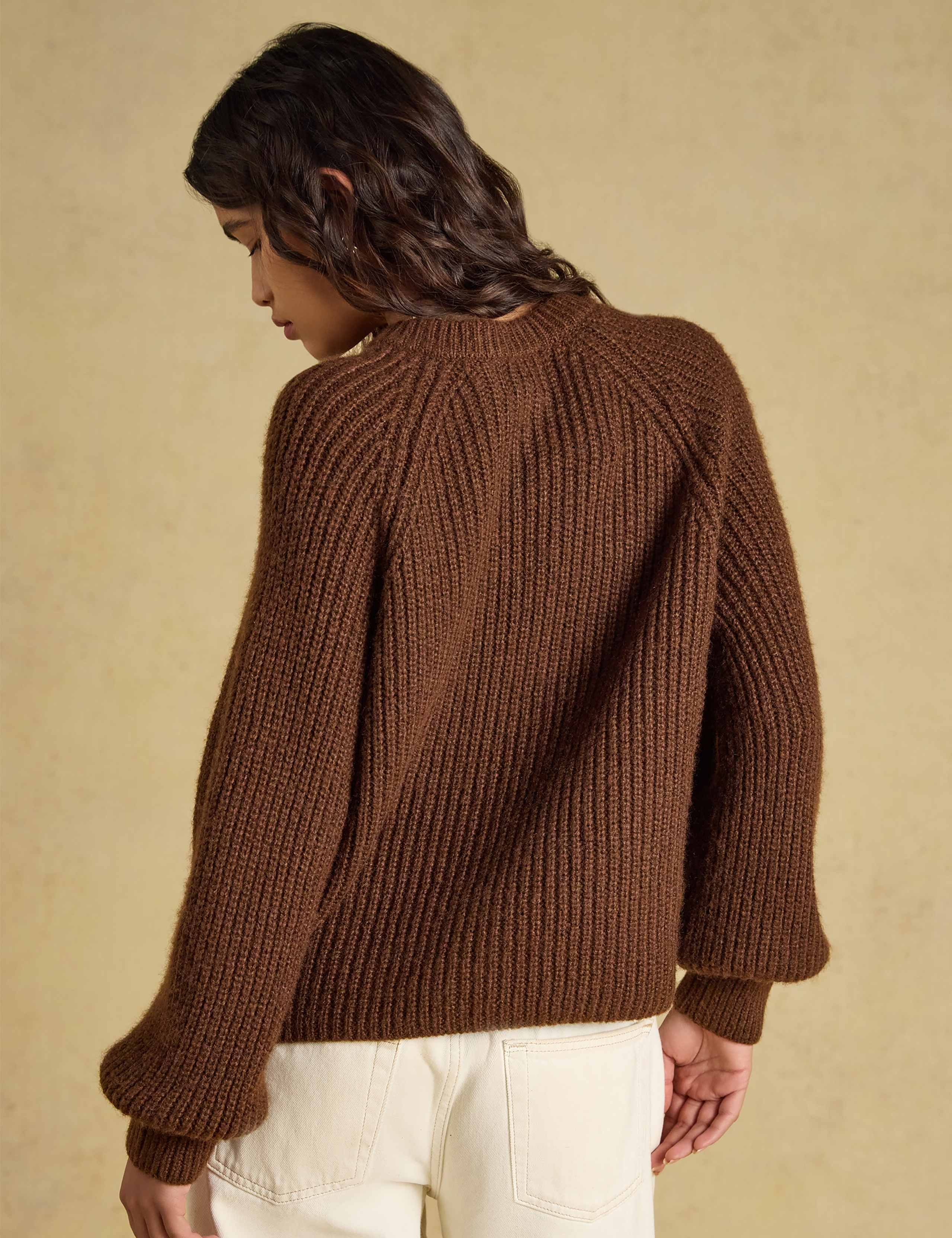 Ribbed Button Front Cardigan with Wool 3 of 7