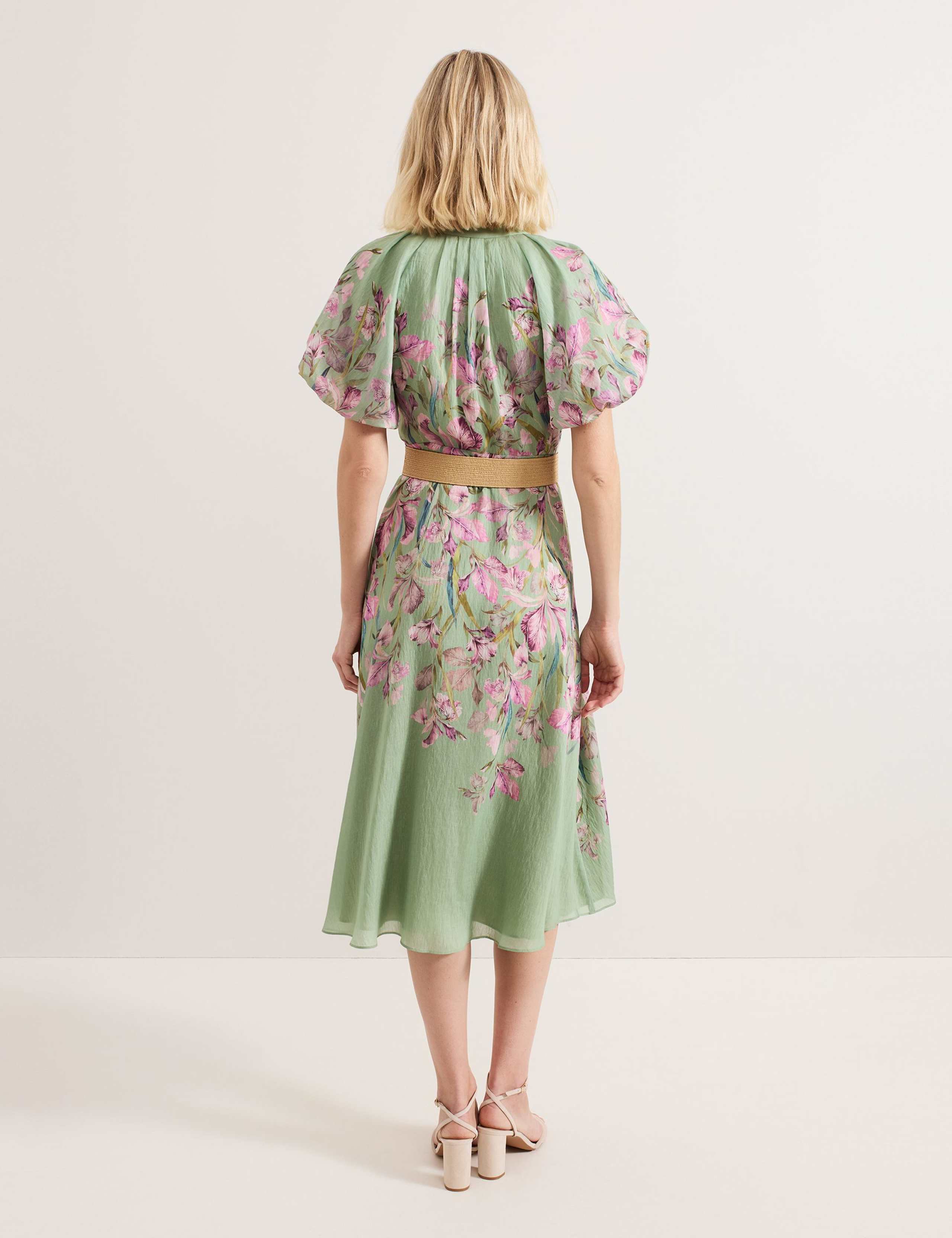 Floral V-Neck Midi Waisted Dress 4 of 6