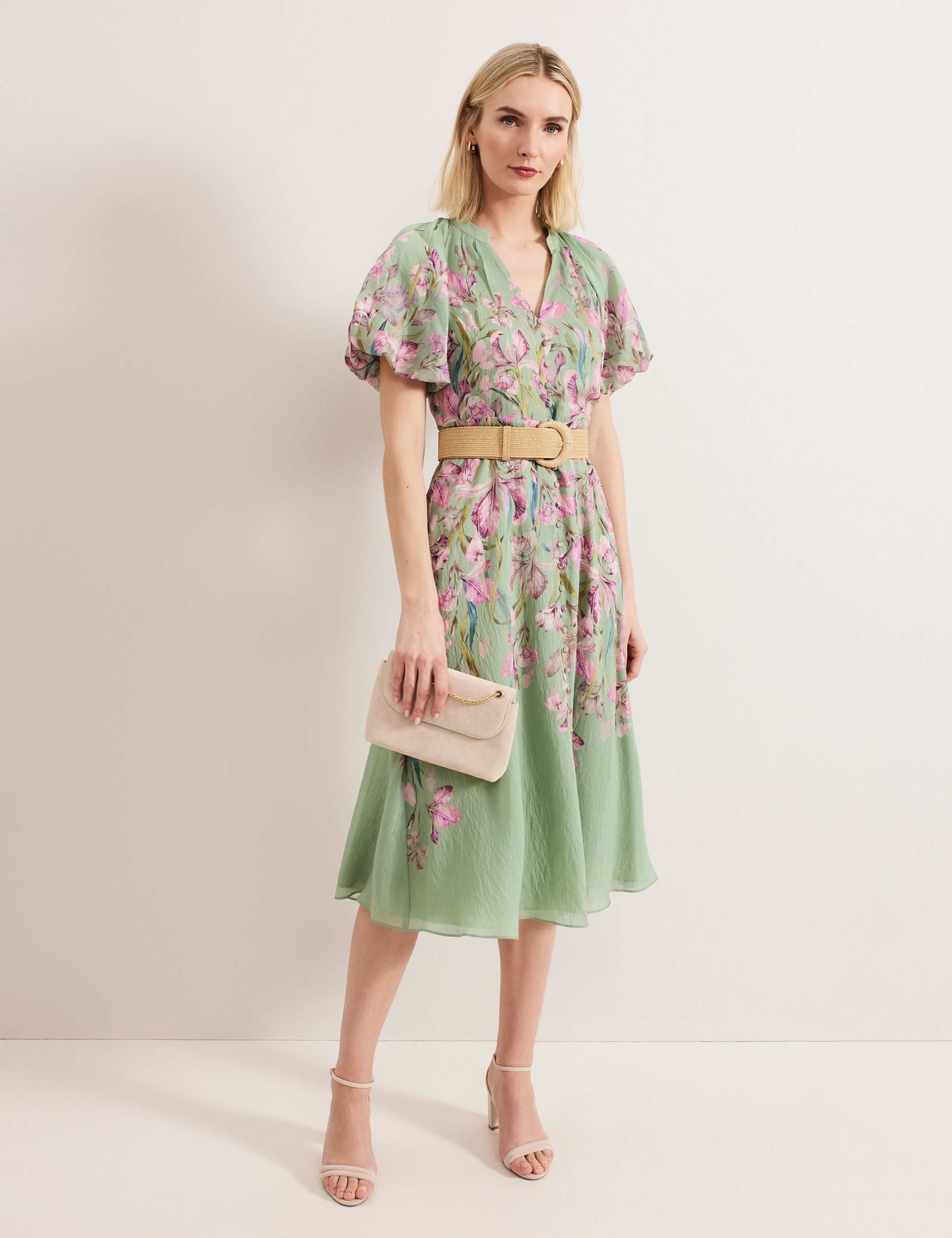 Floral V-Neck Midi Waisted Dress 6 of 6