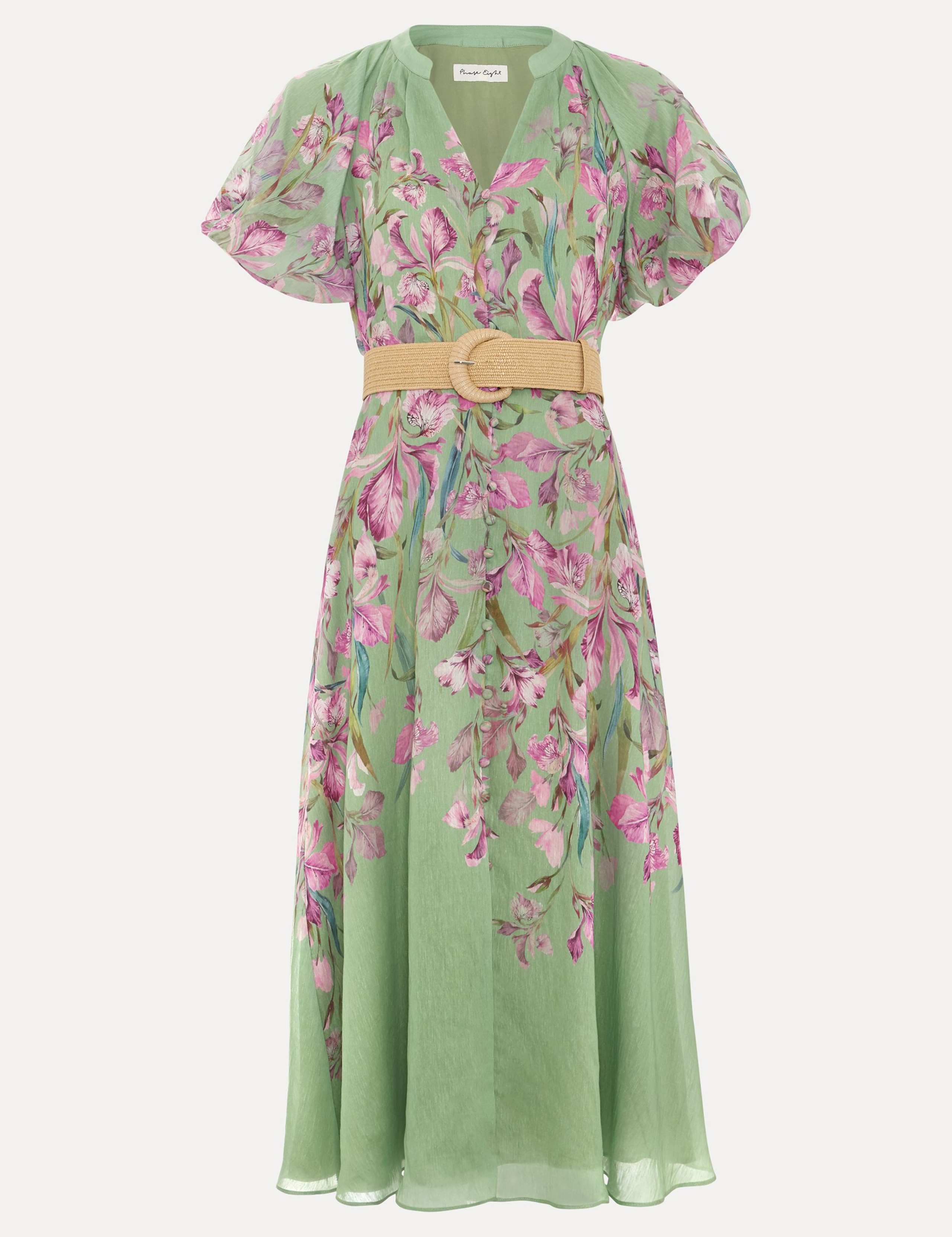 Floral V-Neck Midi Waisted Dress 2 of 6