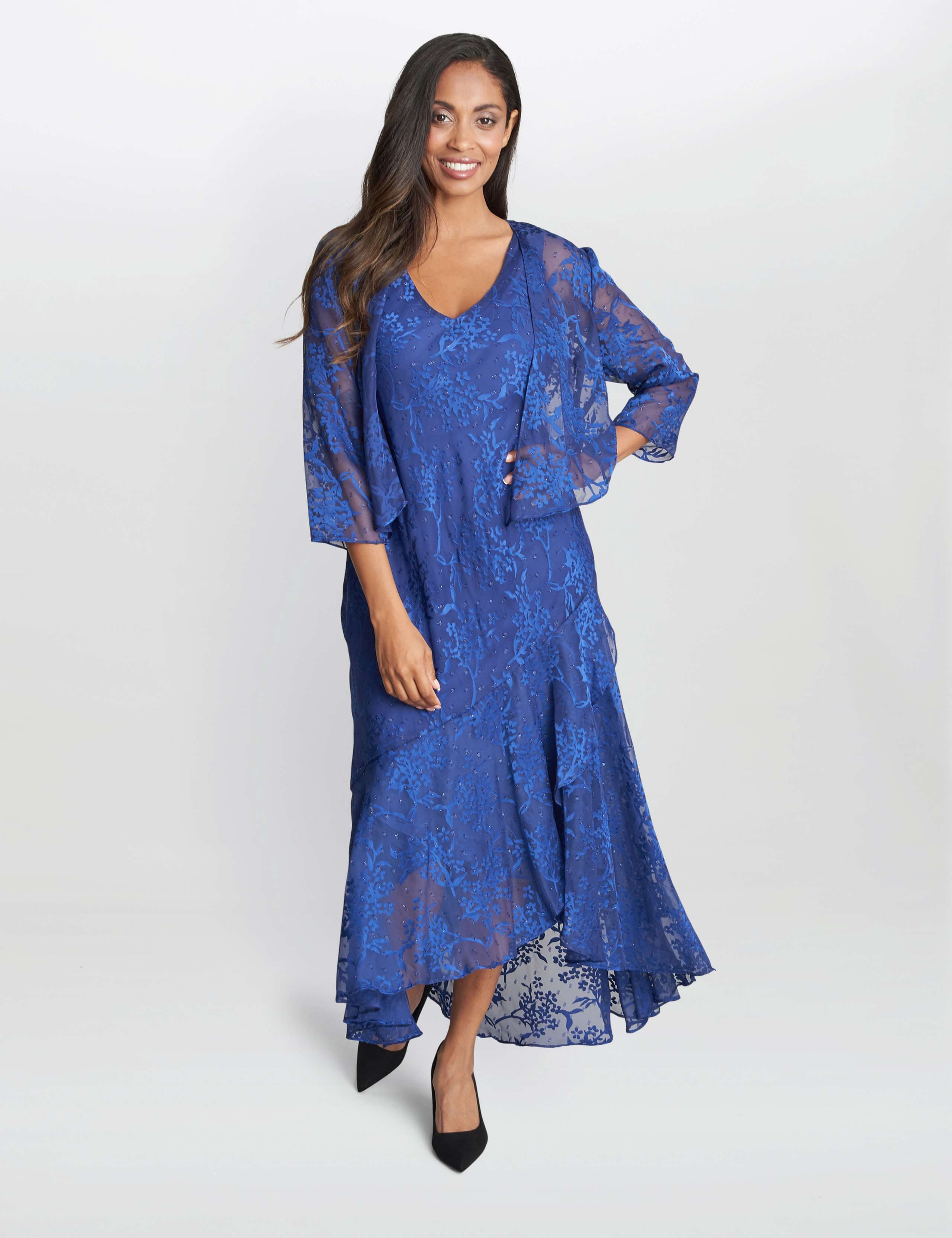 Floral Jacquard V-Neck Maxi Dress & Jacket 1 of 6