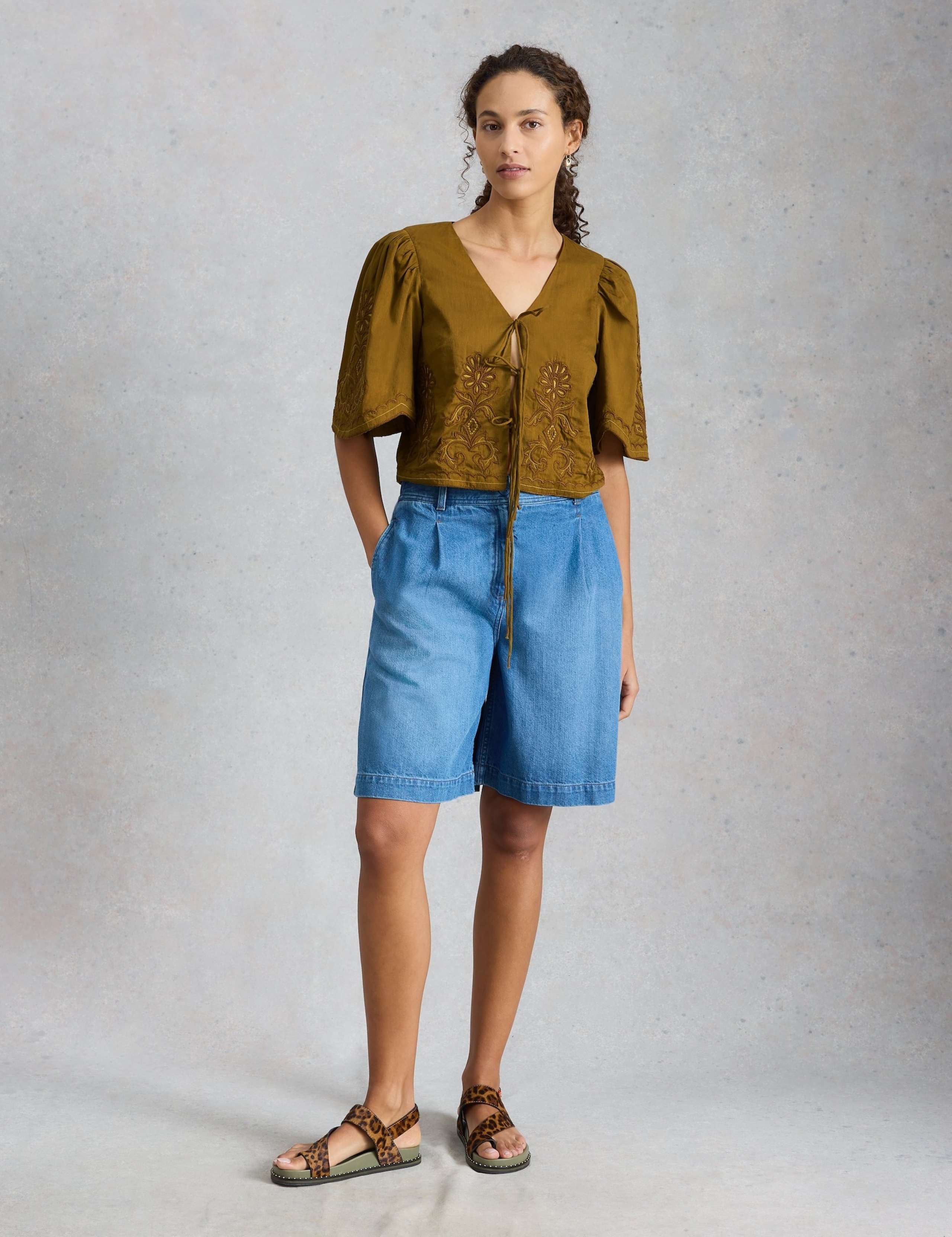 Pure Cotton Embroidered Tie Front Top 3 of 6