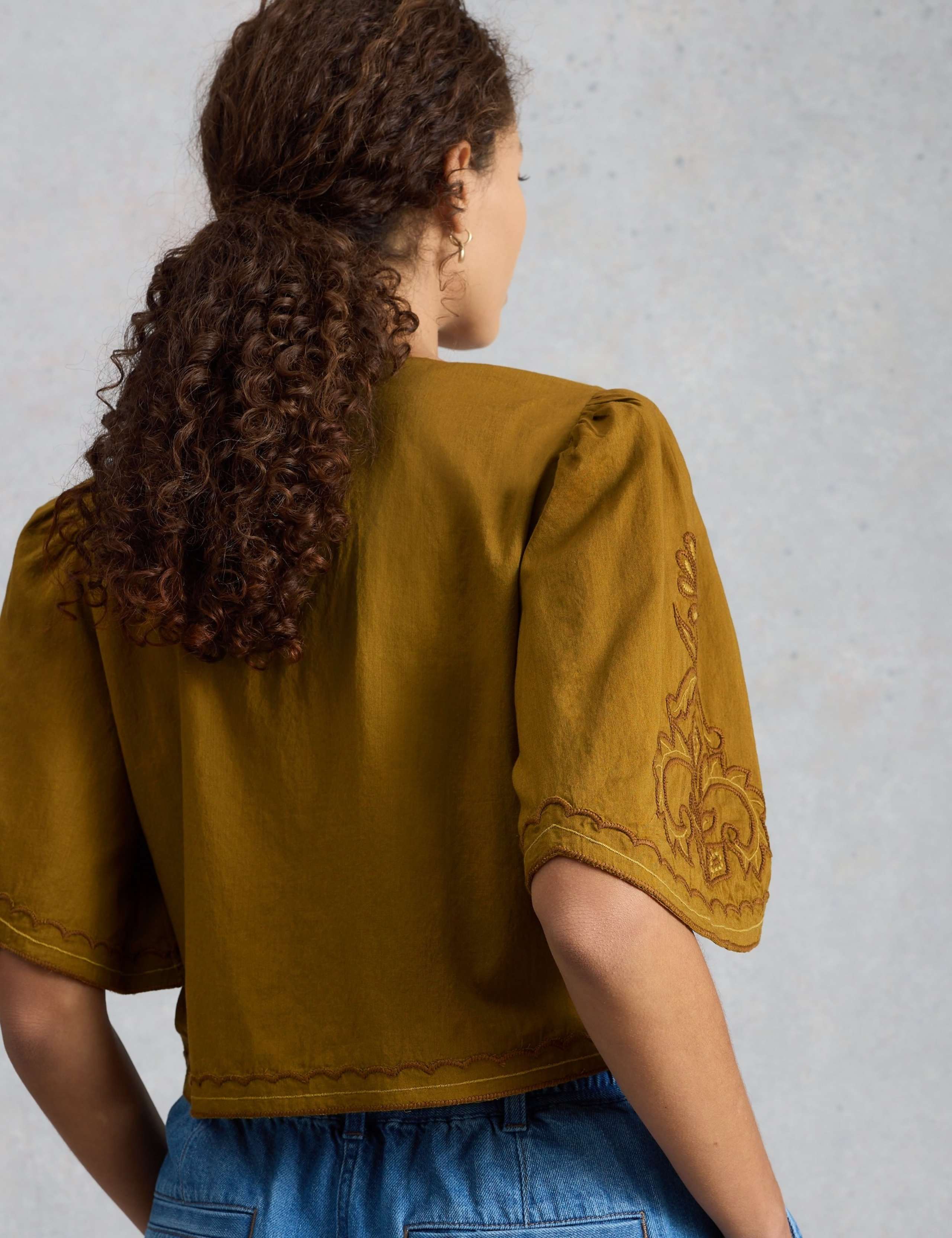 Pure Cotton Embroidered Tie Front Top 5 of 6