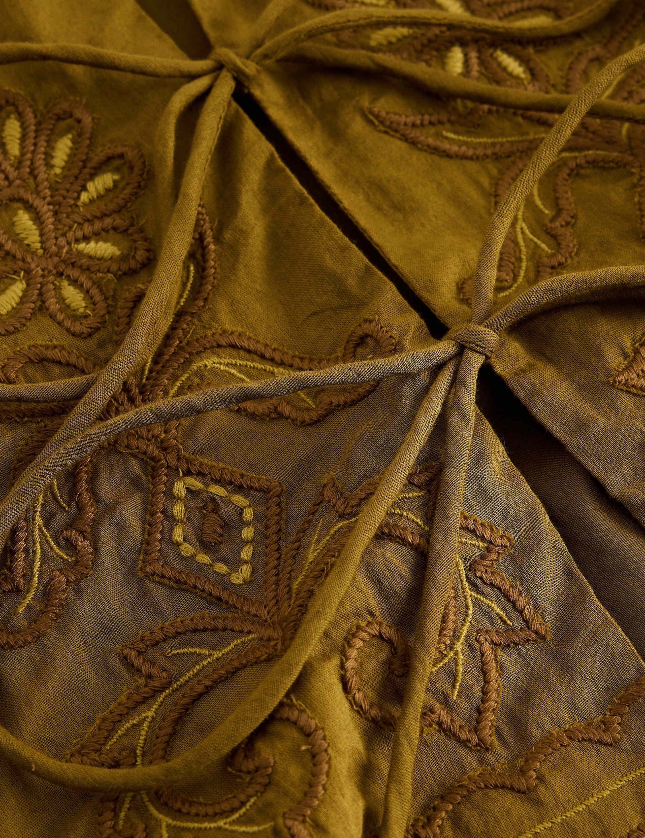 Pure Cotton Embroidered Tie Front Top 6 of 6