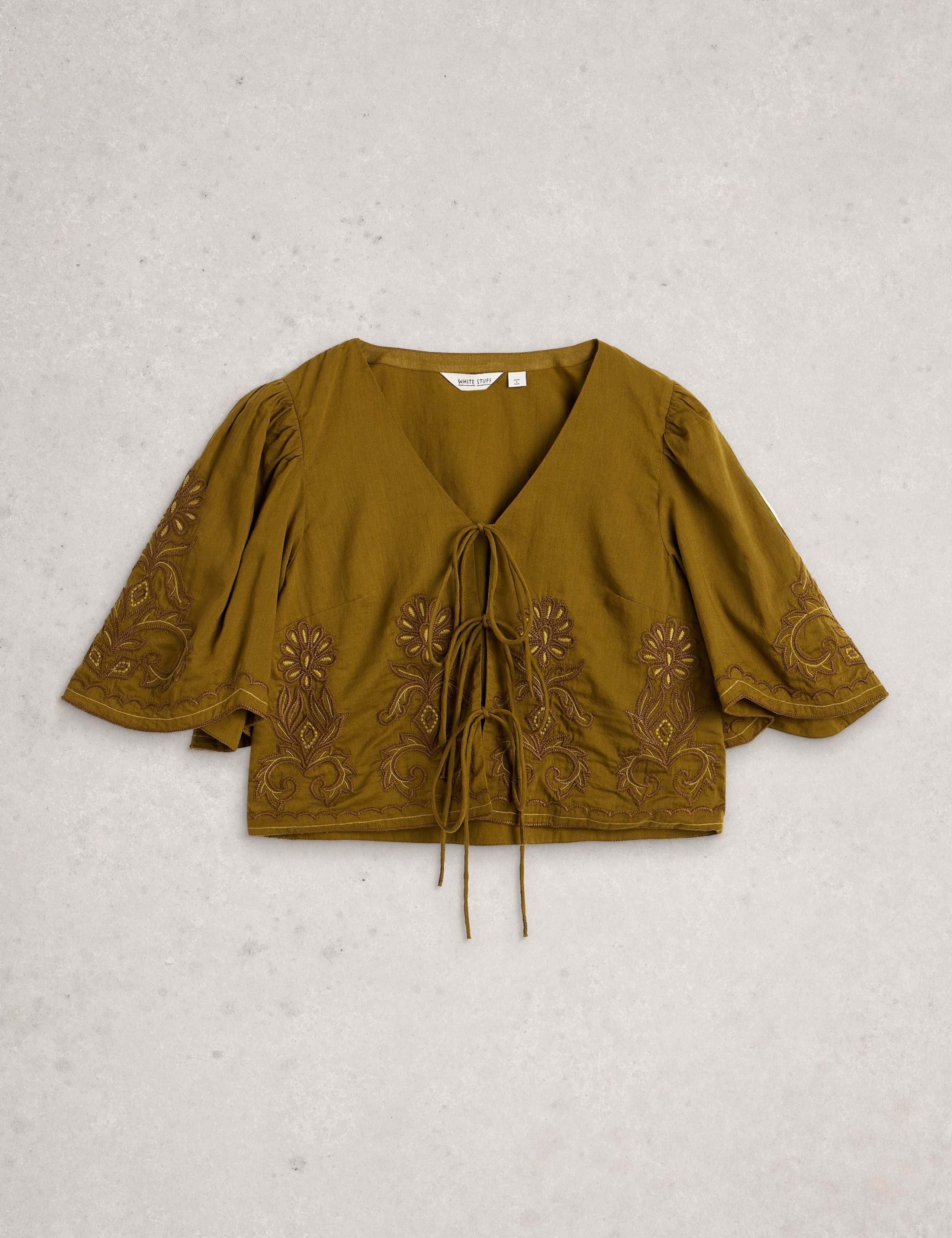 Pure Cotton Embroidered Tie Front Top 2 of 6