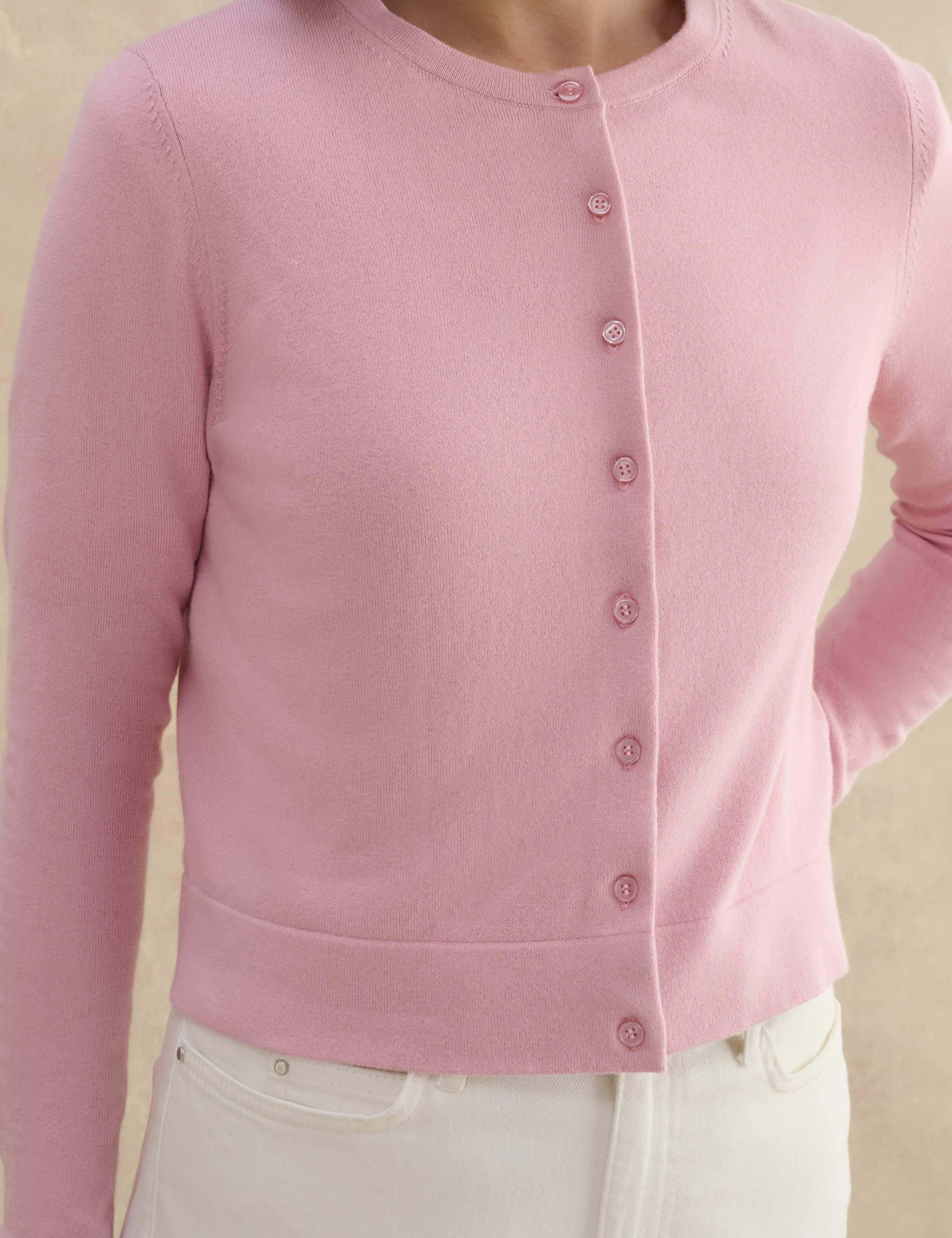 Cotton Rich Crew Neck Button Front Cardigan 4 of 4