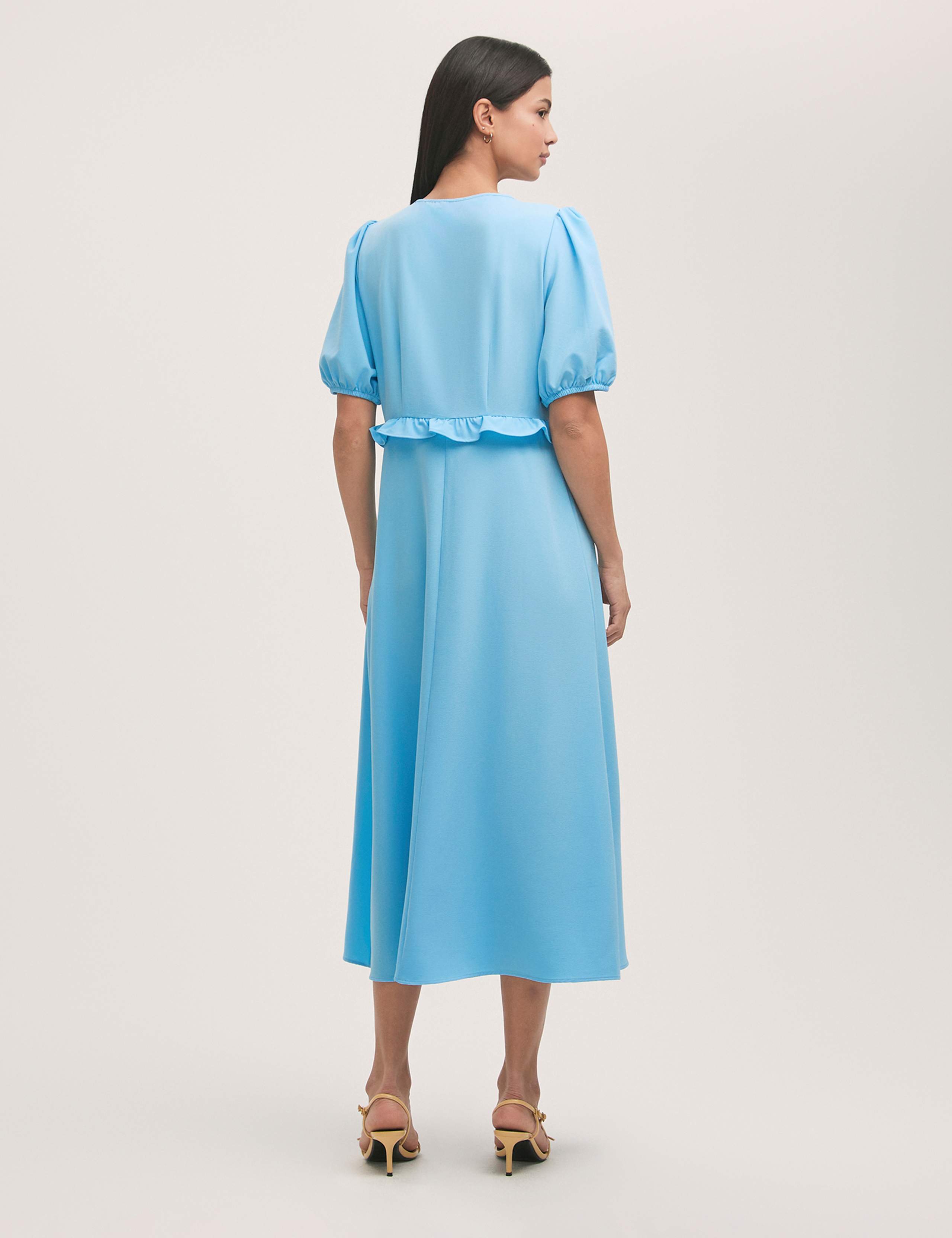 Crepe Tie Neck Frill Detail Midi Tea Dress 2 of 3