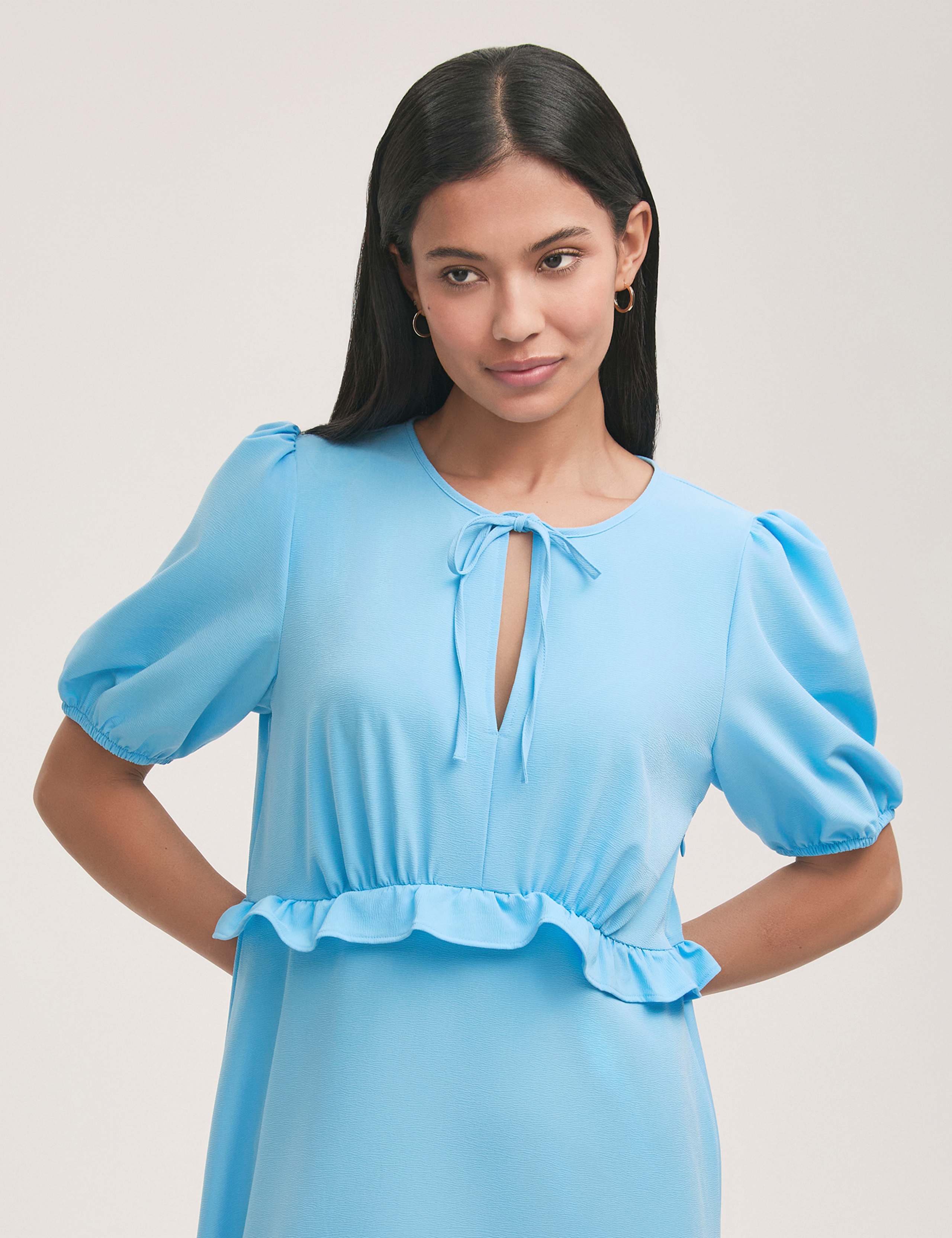 Crepe Tie Neck Frill Detail Midi Tea Dress 3 of 3