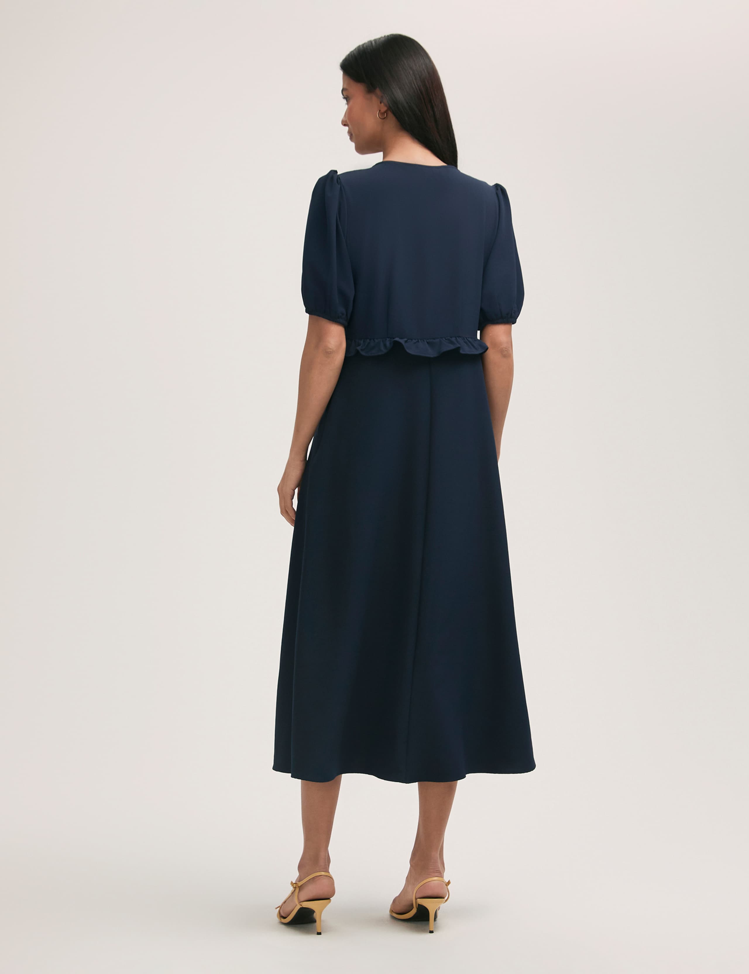 Crepe Tie Neck Frill Detail Midi Tea Dress 2 of 5