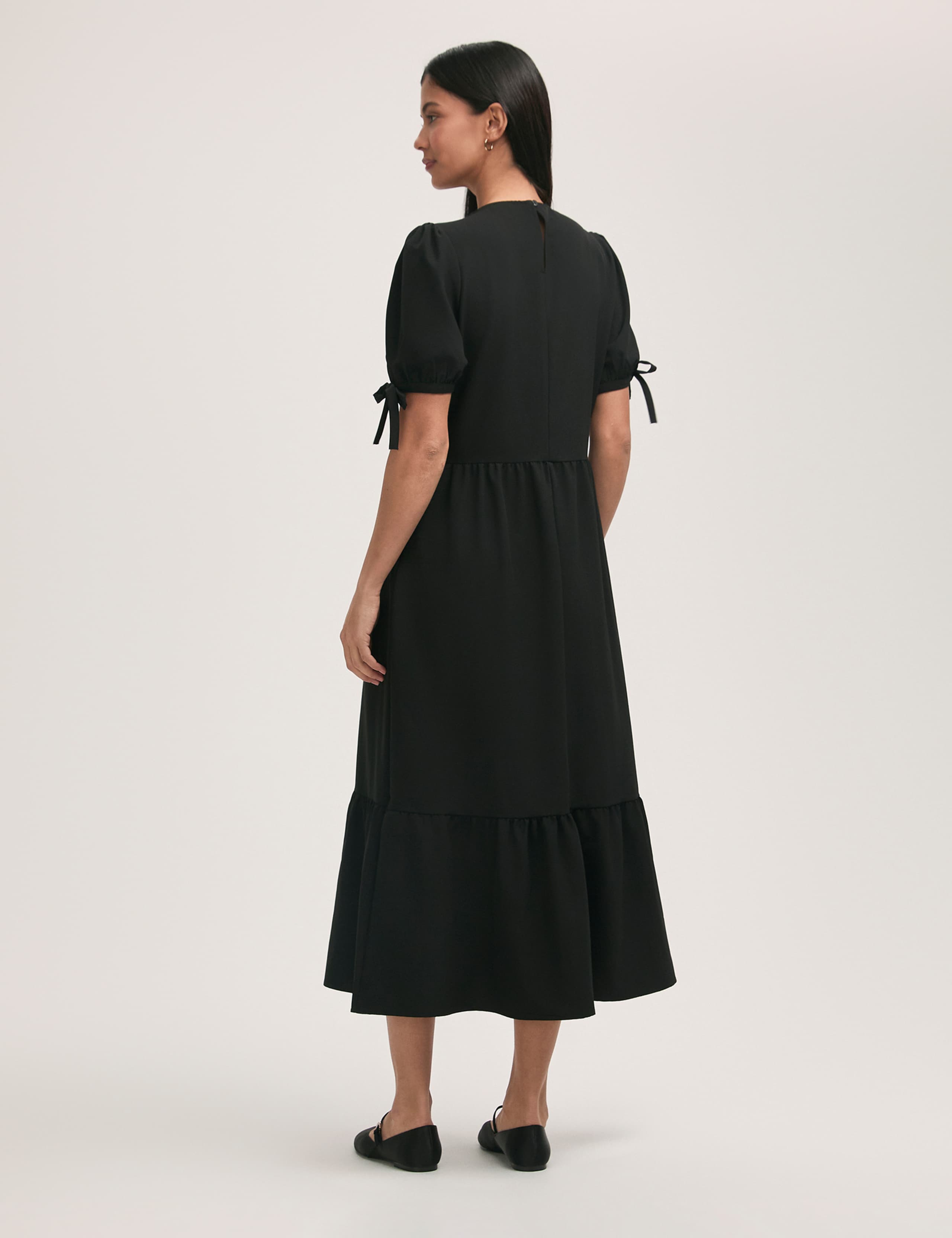 Crepe Round Neck Tie Sleeve Midi Tea Dress 2 of 4