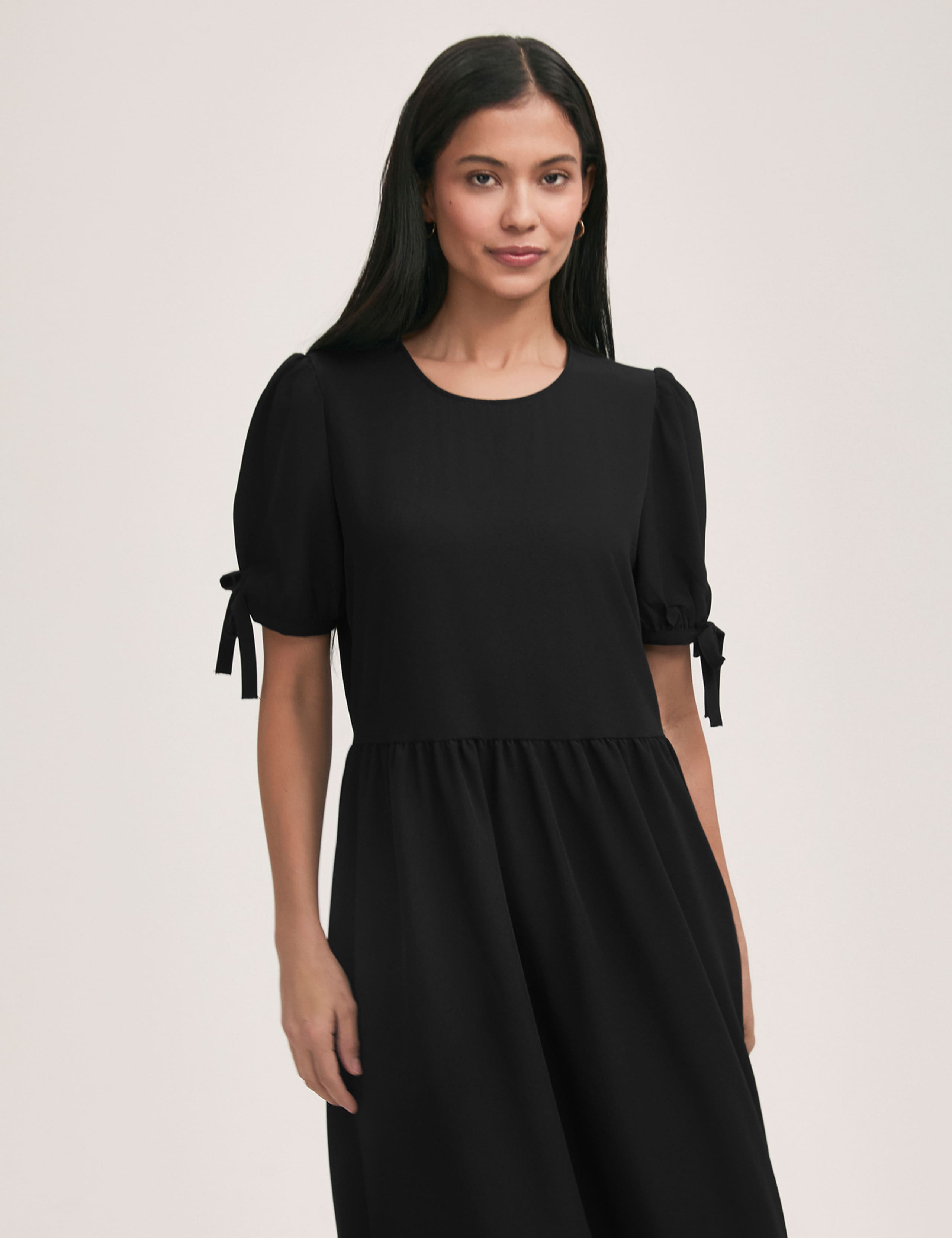 Crepe Round Neck Tie Sleeve Midi Tea Dress 3 of 4