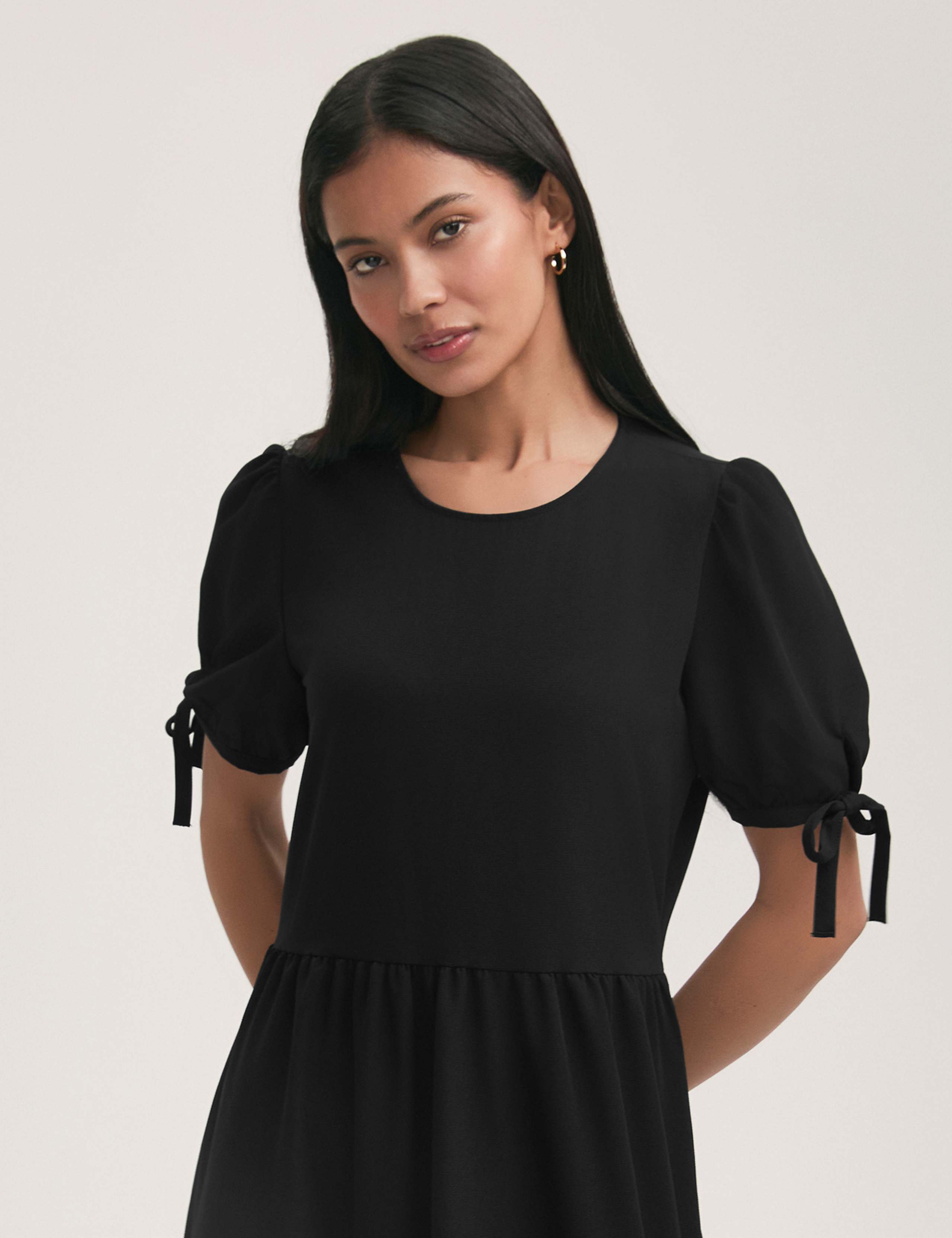 Crepe Round Neck Tie Sleeve Midi Tea Dress 4 of 4