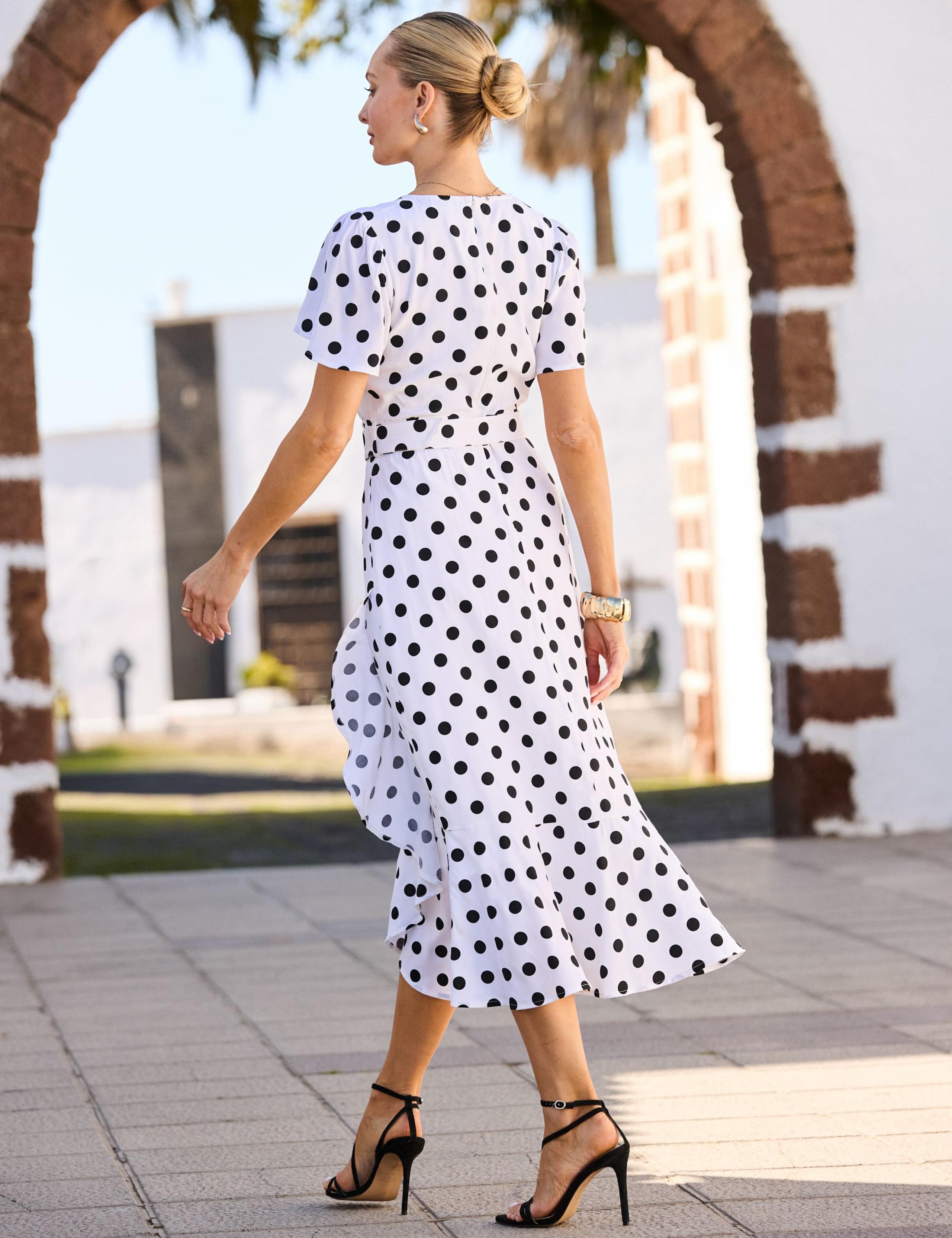 Polka Dot V-Neck Belted Midi Wrap Dress 7 of 8