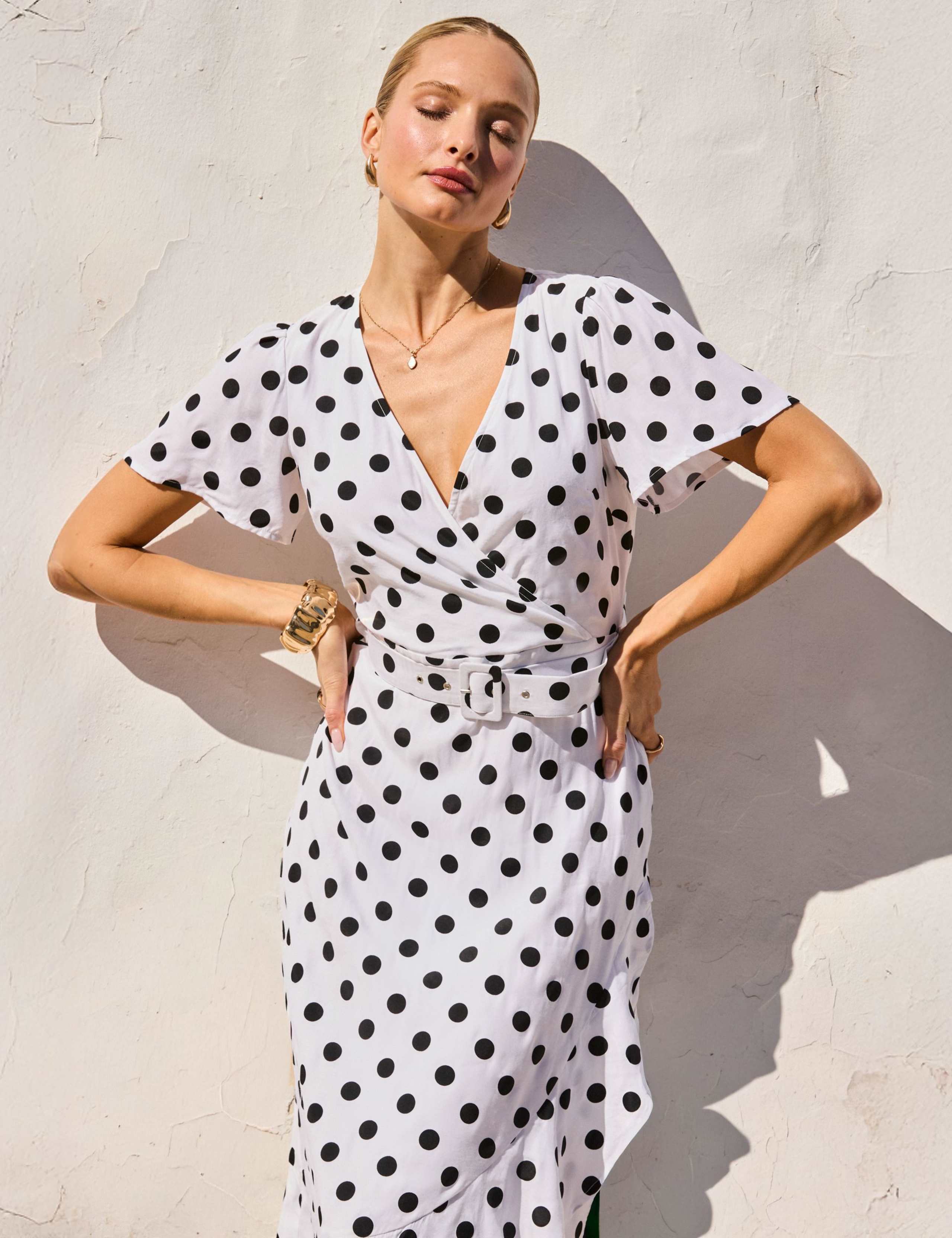Polka Dot V-Neck Belted Midi Wrap Dress 8 of 8